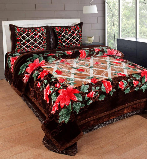 Sheen Four pcs Double Bed Blanket, Bedsheet & Pillow Cover Set