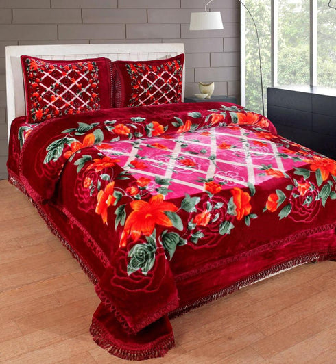 Sheen Four pcs Double Bed Blanket, Bedsheet & Pillow Cover Set