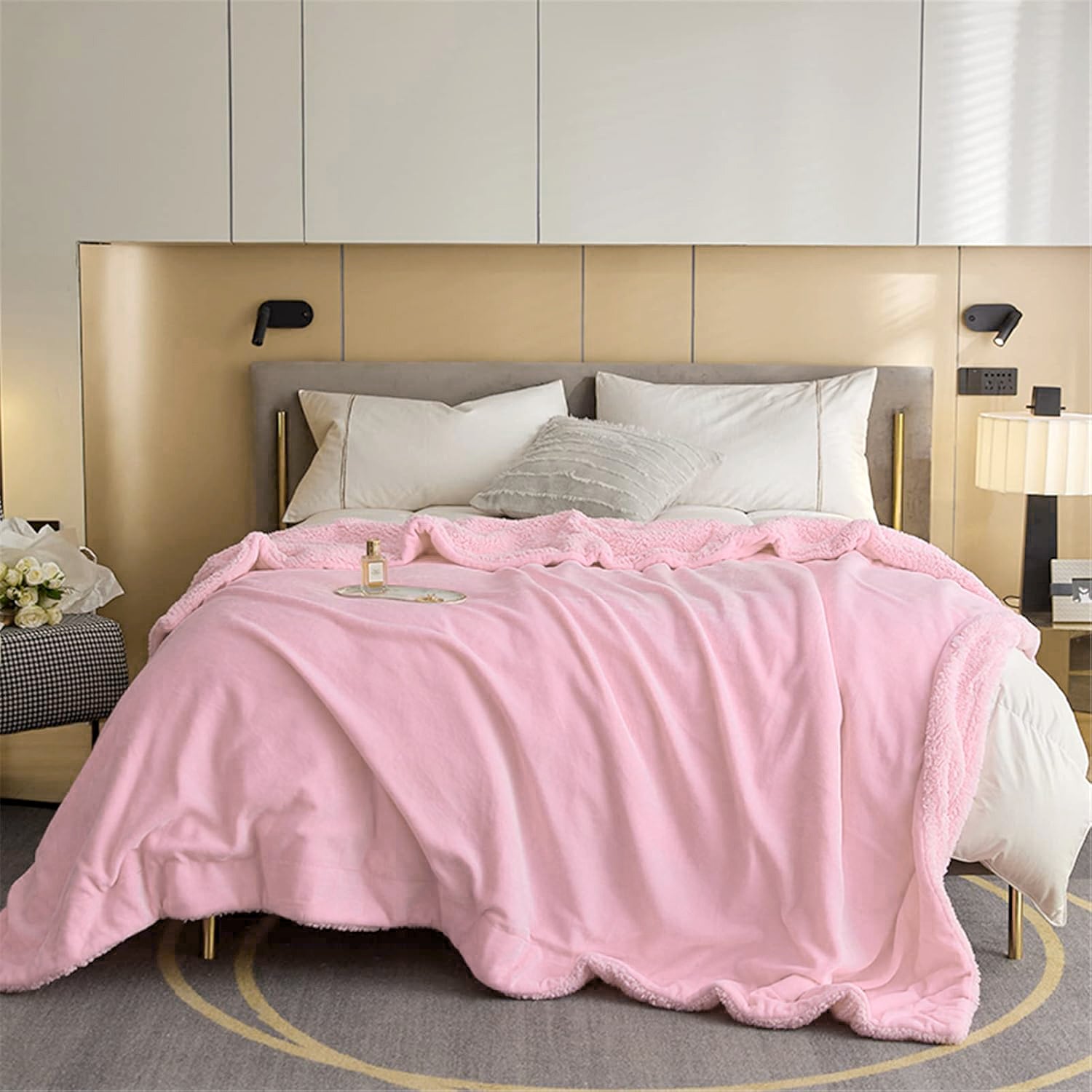 Florida Sherpa Flannel Blanket For All Season Warm and Super Soft For Double Bed 300 GSM - Pink