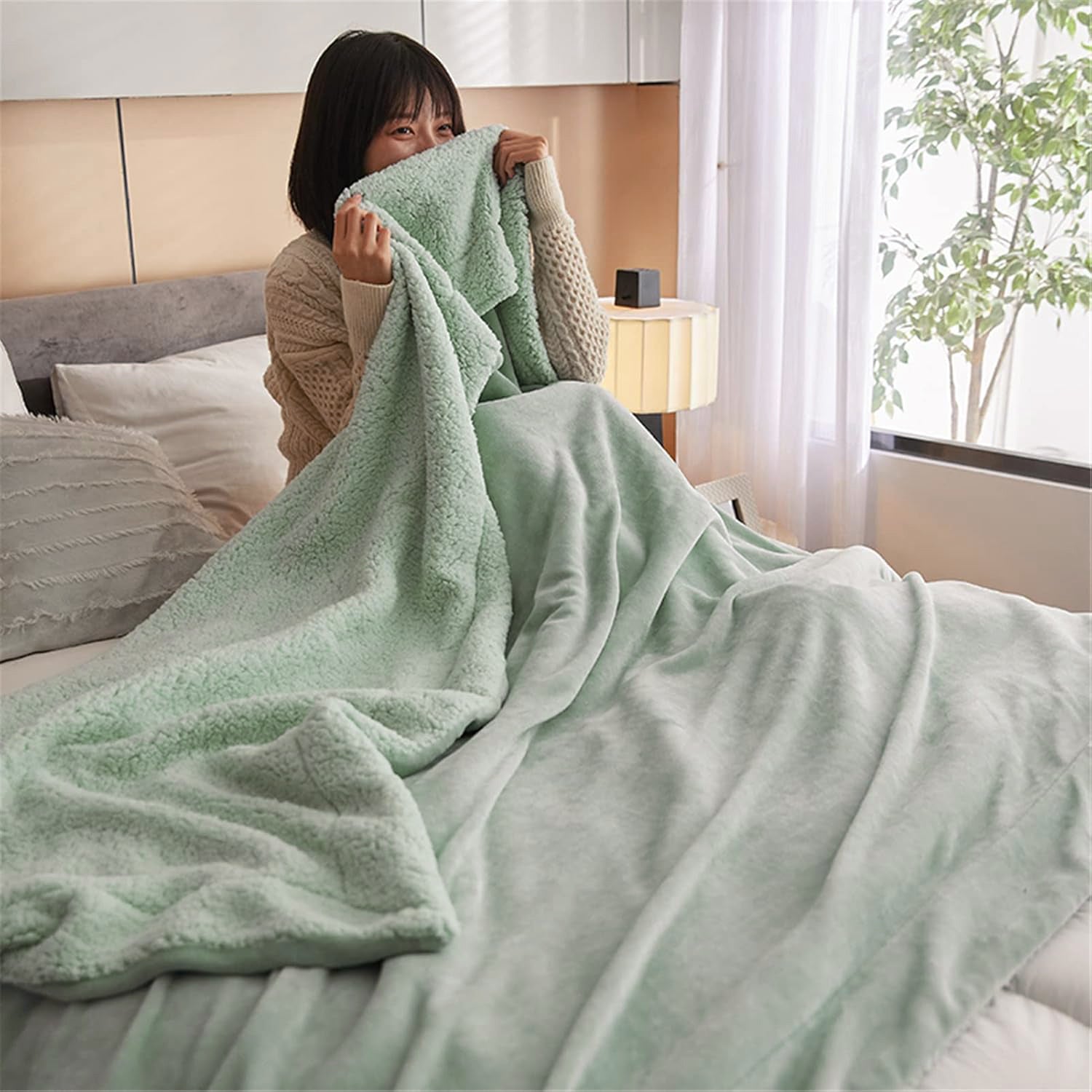 Florida Sherpa Flannel Blanket For All Season Warm and Super Soft For Double Bed 300 GSM - Green
