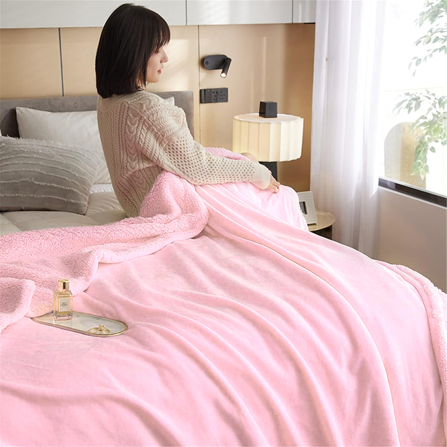 Florida Sherpa Flannel Blanket For All Season Warm and Super Soft For Double Bed 300 GSM - Pink