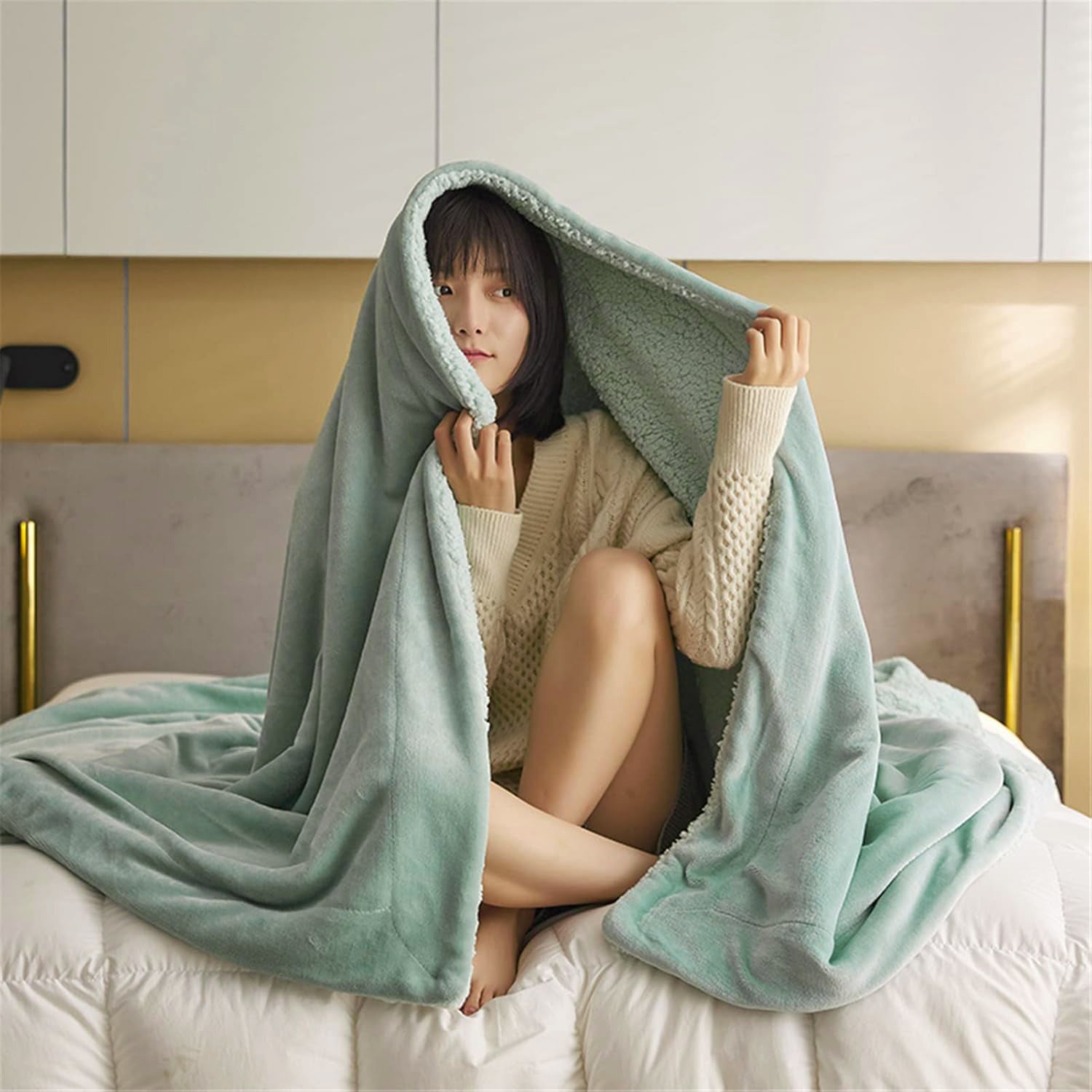 Florida Sherpa Flannel Blanket For All Season Warm and Super Soft For Double Bed 300 GSM - Green