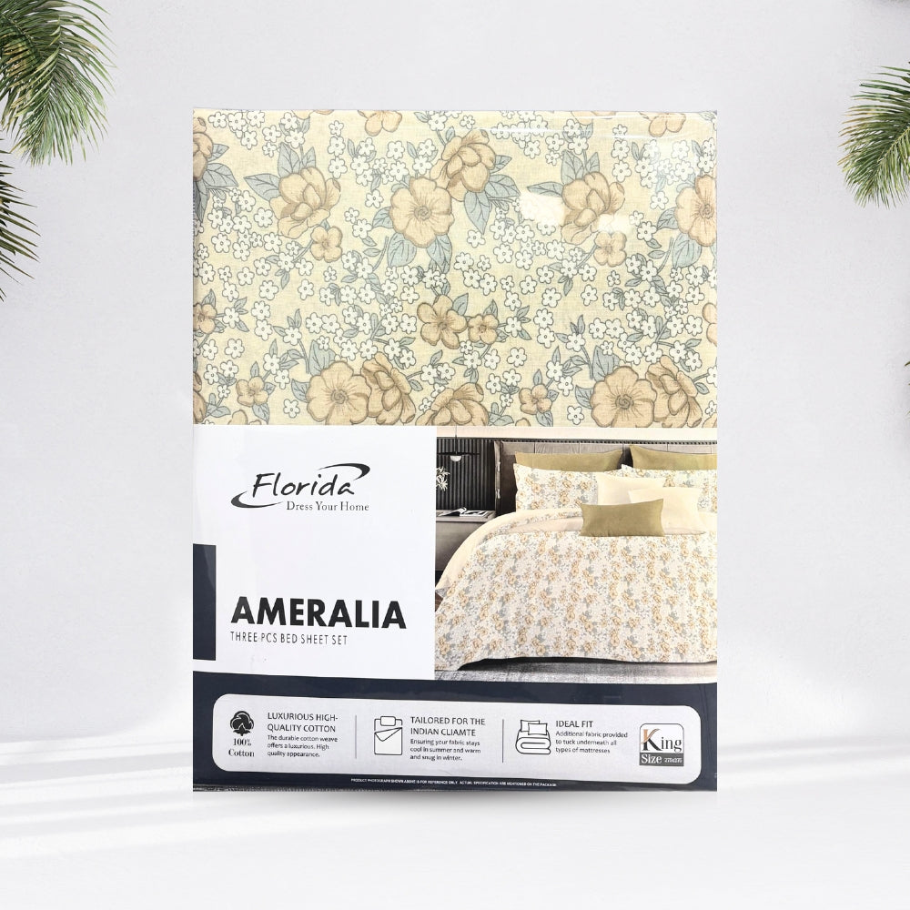 Florida's Ameralia 100% Pure Cotton King Size Bed Sheet Set with Pillow Covers