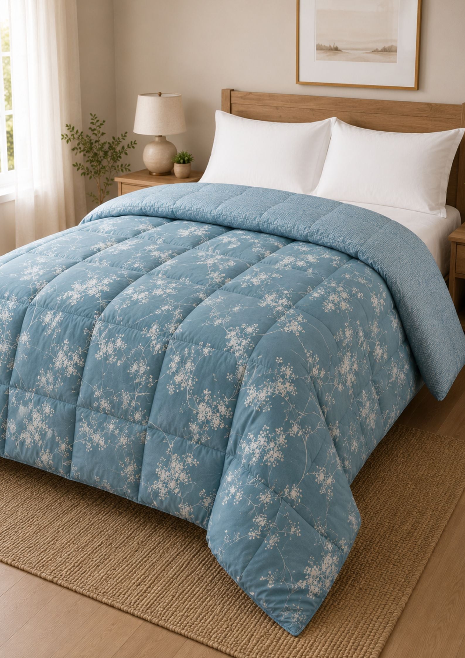 Florida Super Soft All Season Fluffy Reversible Double Bed (AC Quilt/Blanket) Comforter - Sky Blue