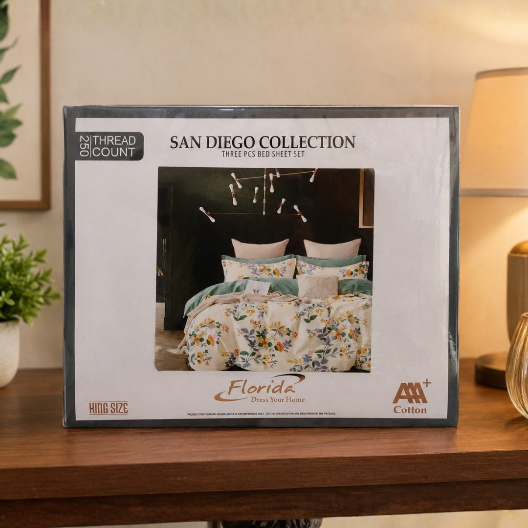 San Diego 250 TC King Size 100% Cotton Imported Bed Sheet Set with 2 Pillow Covers by Florida