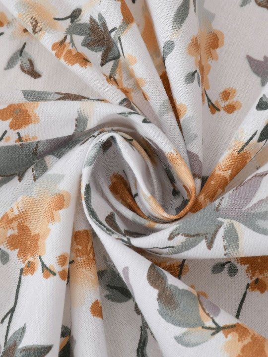 Florida Elite 100% Pure Cotton Pure Cotton 160 TC Floral Print King Size Bedsheet with 2 Pillow Covers