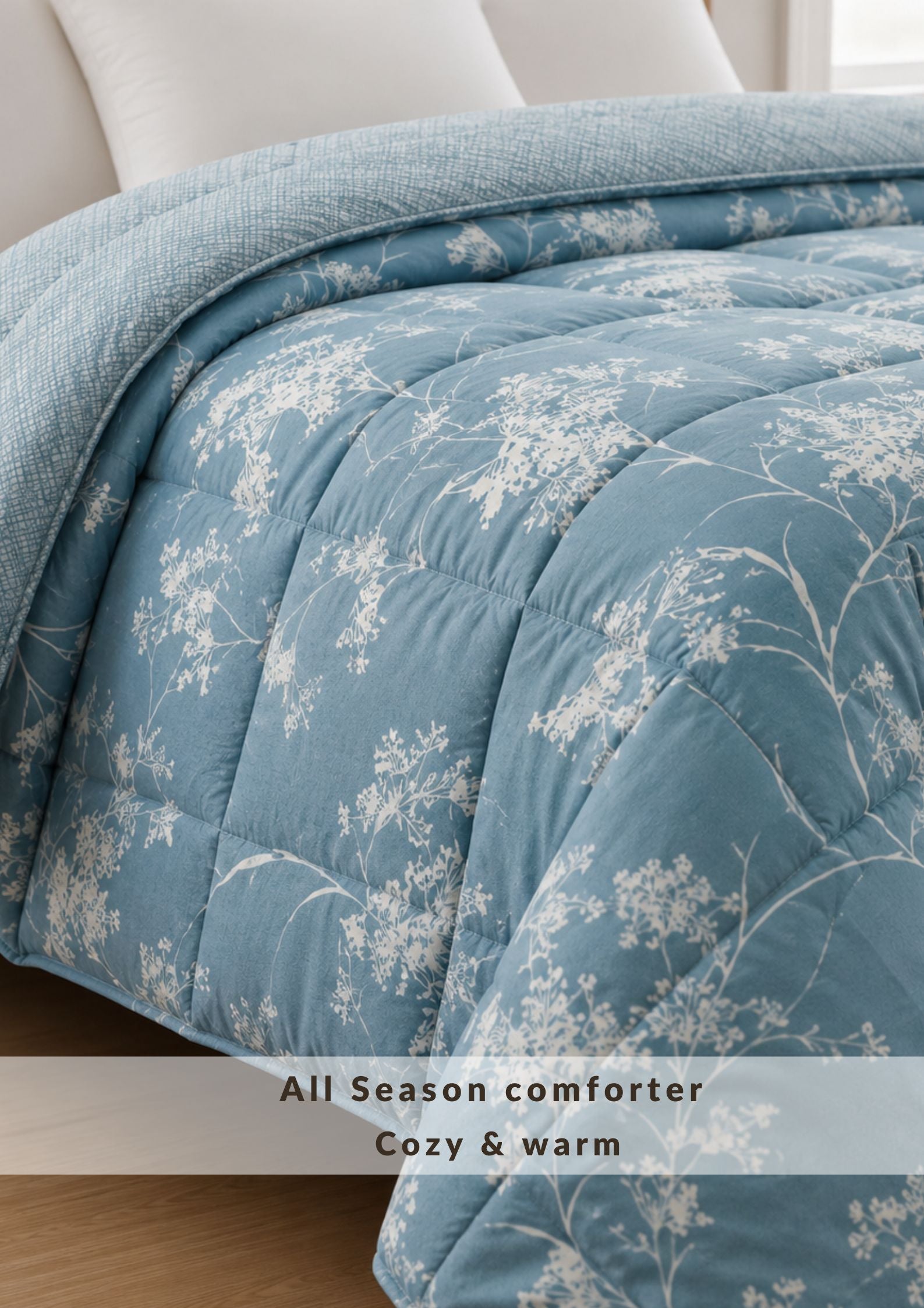 Florida Super Soft All Season Fluffy Reversible Double Bed (AC Quilt/Blanket) Comforter - Sky Blue