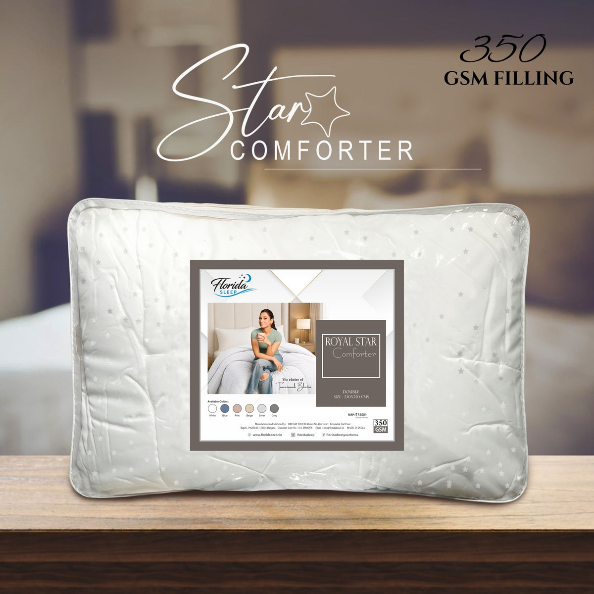 Florida Royal Star 350 GSM Winter Comforter | Super Soft Star Embossed Quilt for Single & Double Bed