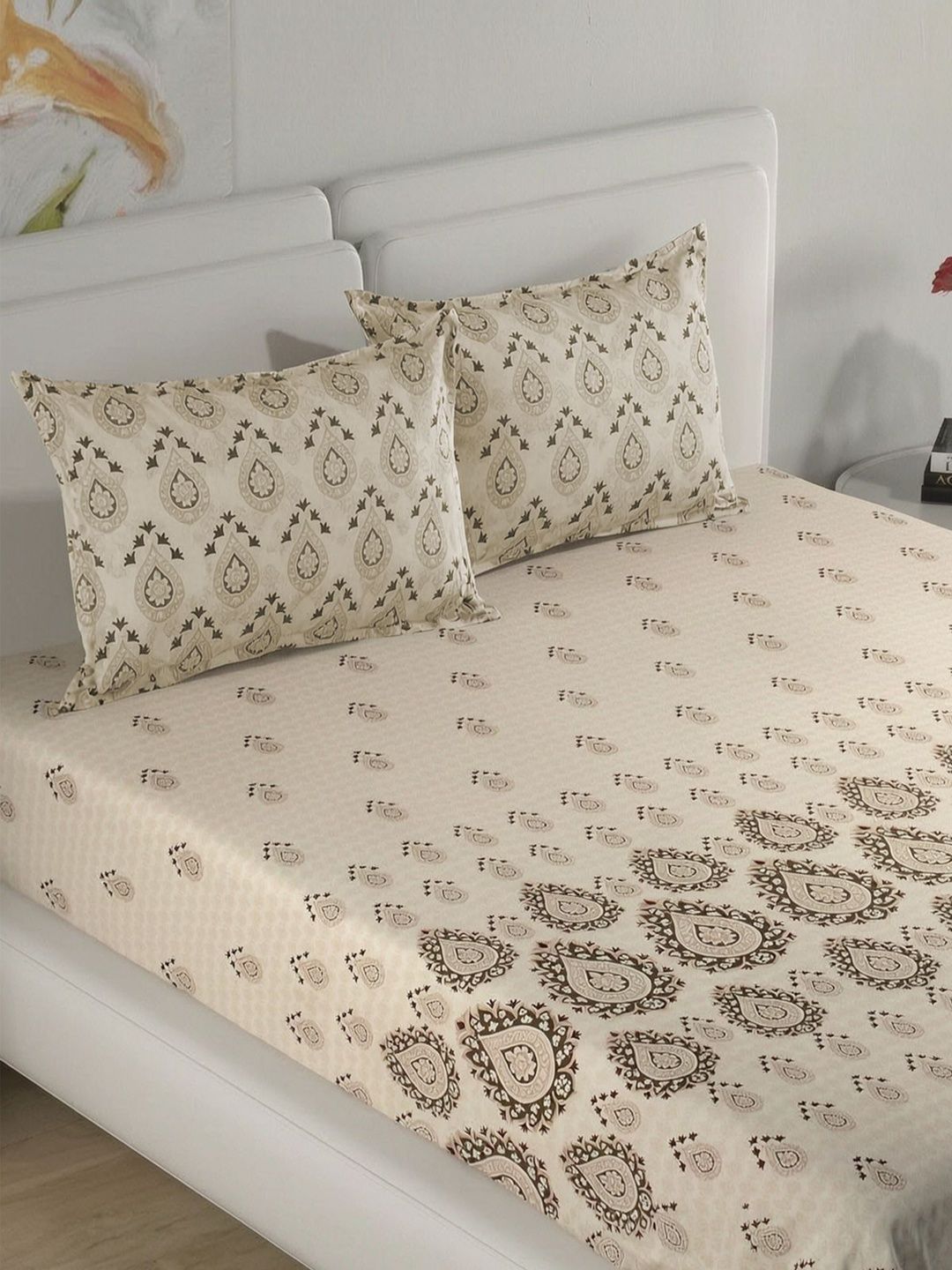 Rangriti King Size 100% Pure Cotton Ethnic Motifs 160 TC Bed Sheet Set with Pillow Covers by Florida
