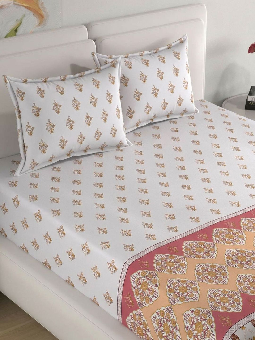 Rangriti King Size 100% Pure Cotton Ethnic Motifs 160 TC Bed Sheet Set with Pillow Covers by Florida