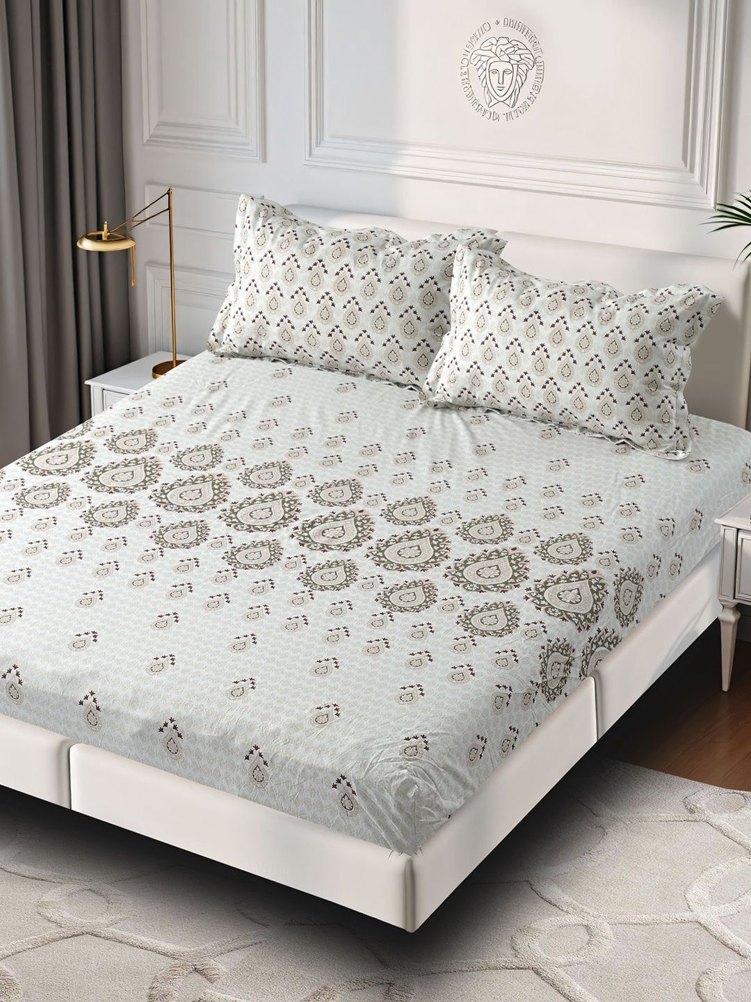 Rangriti King Size 100% Pure Cotton Ethnic Motifs 160 TC Bed Sheet Set with Pillow Covers by Florida