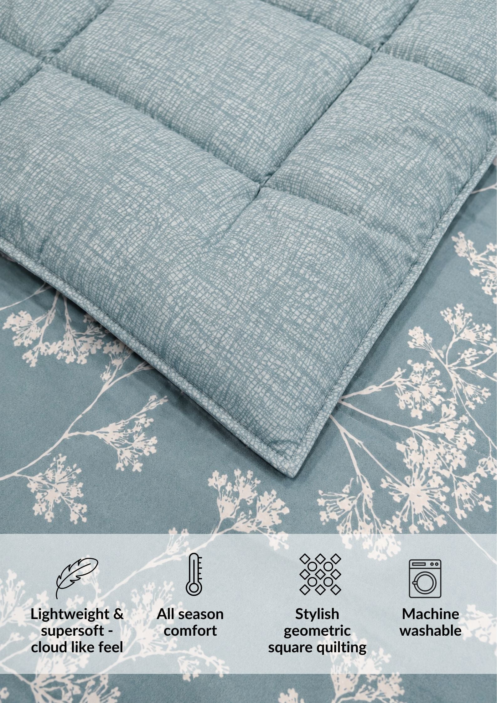 Florida Super Soft All Season Fluffy Reversible Double Bed (AC Quilt/Blanket) Comforter - Sky Blue