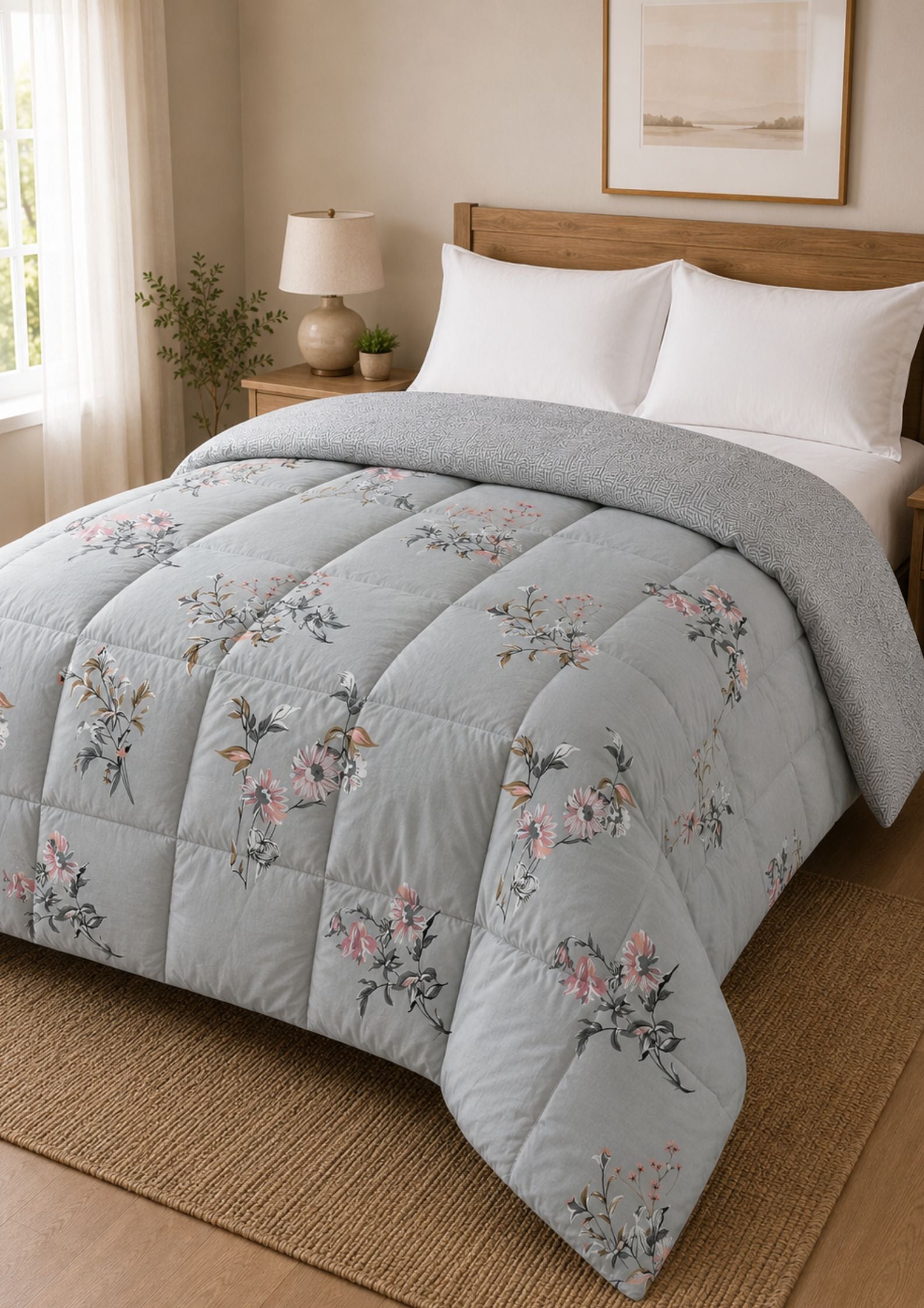 Florida Super Soft All Season Fluffy Reversible Double Bed (AC Quilt/Blanket) Comforter - Grey