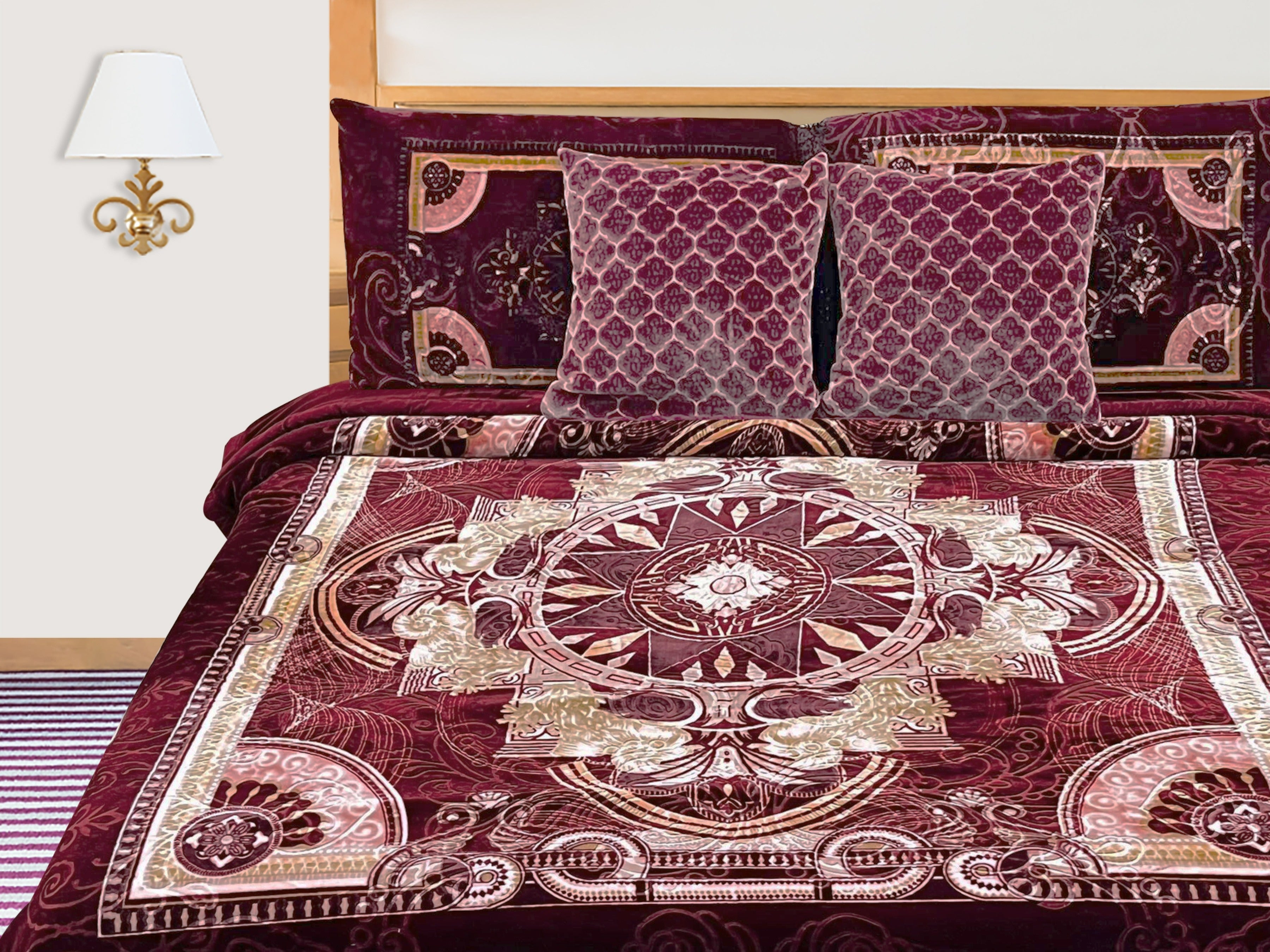 Blessing 6 Piece Blanket Set with 1 Mink Blanket, 1 Bedsheet & 2 Pillow Covers & 2 Coushion covers for Winter - Perfect for Wedding Gift & Ocasional Gifting