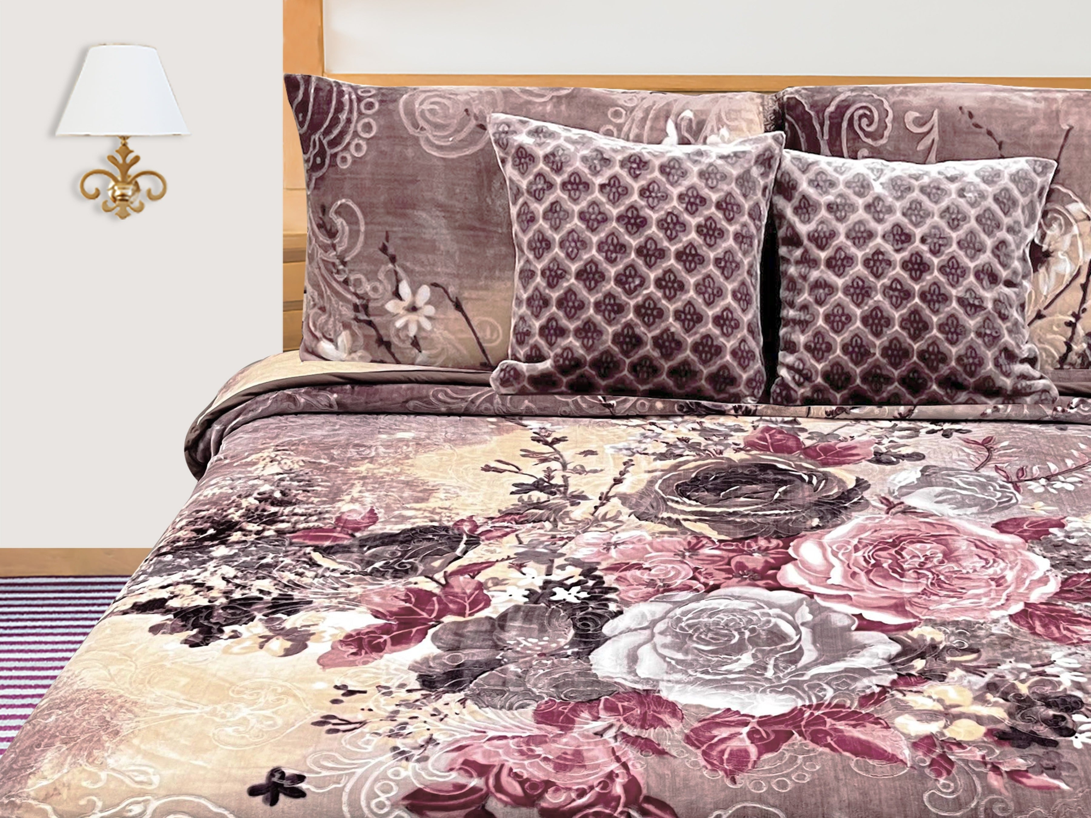 Blessing 6 Piece Blanket Set with 1 Mink Blanket, 1 Bedsheet & 2 Pillow Covers & 2 Coushion covers for Winter - Perfect for Wedding Gift & Ocasional Gifting