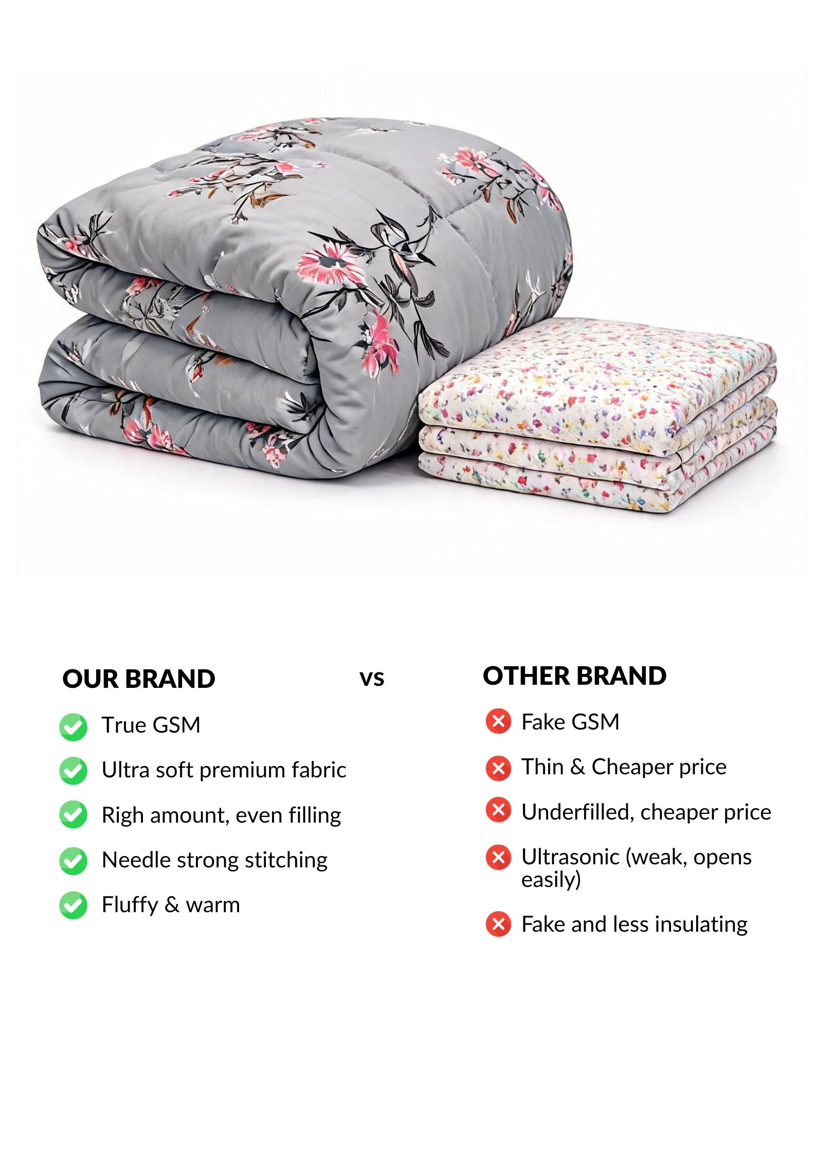 Florida Super Soft All Season Fluffy Reversible Double Bed (AC Quilt/Blanket) Comforter - Grey
