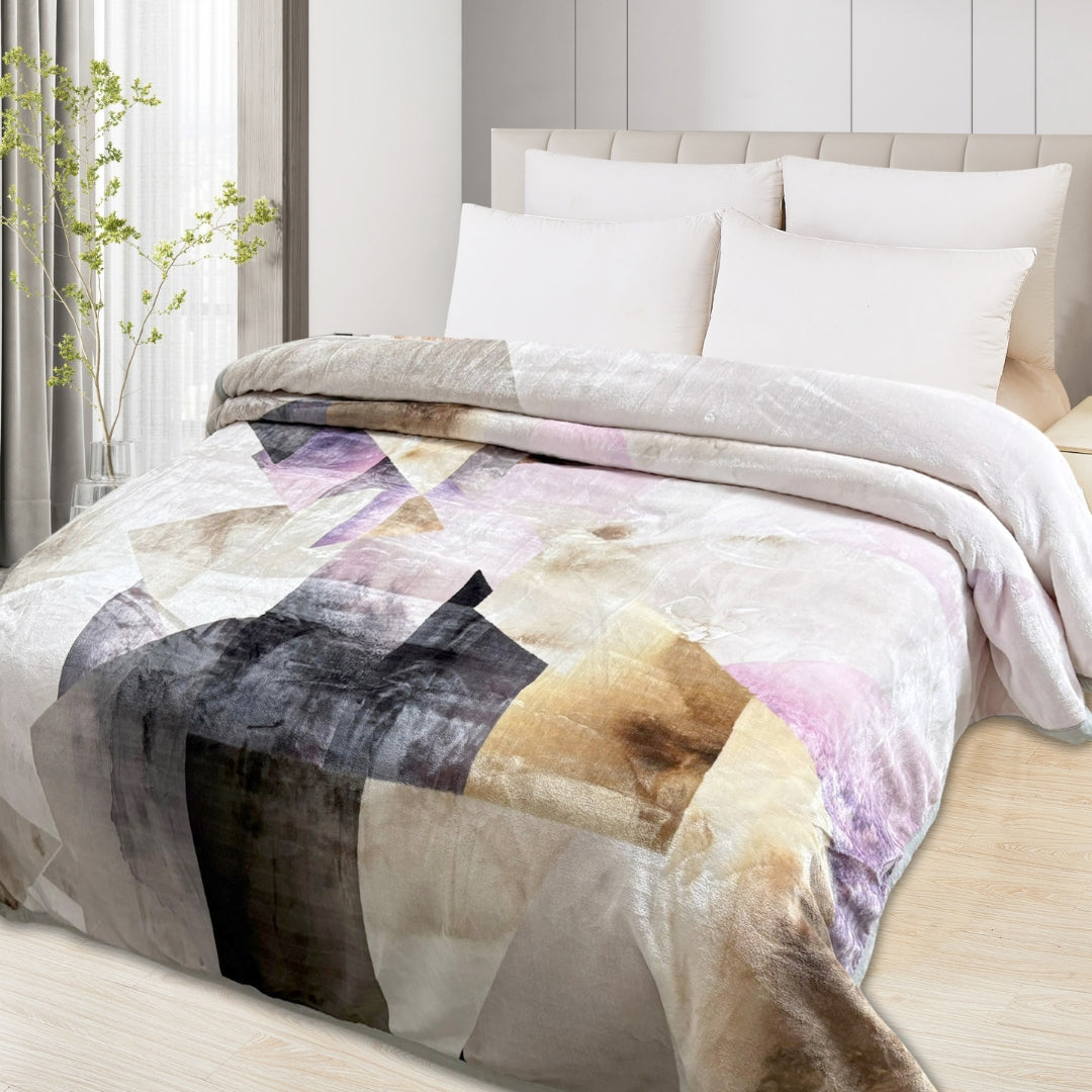 Athens Two Ply Digital Printed Cloudy Mink Single Bed Blanket for Heavy Winter