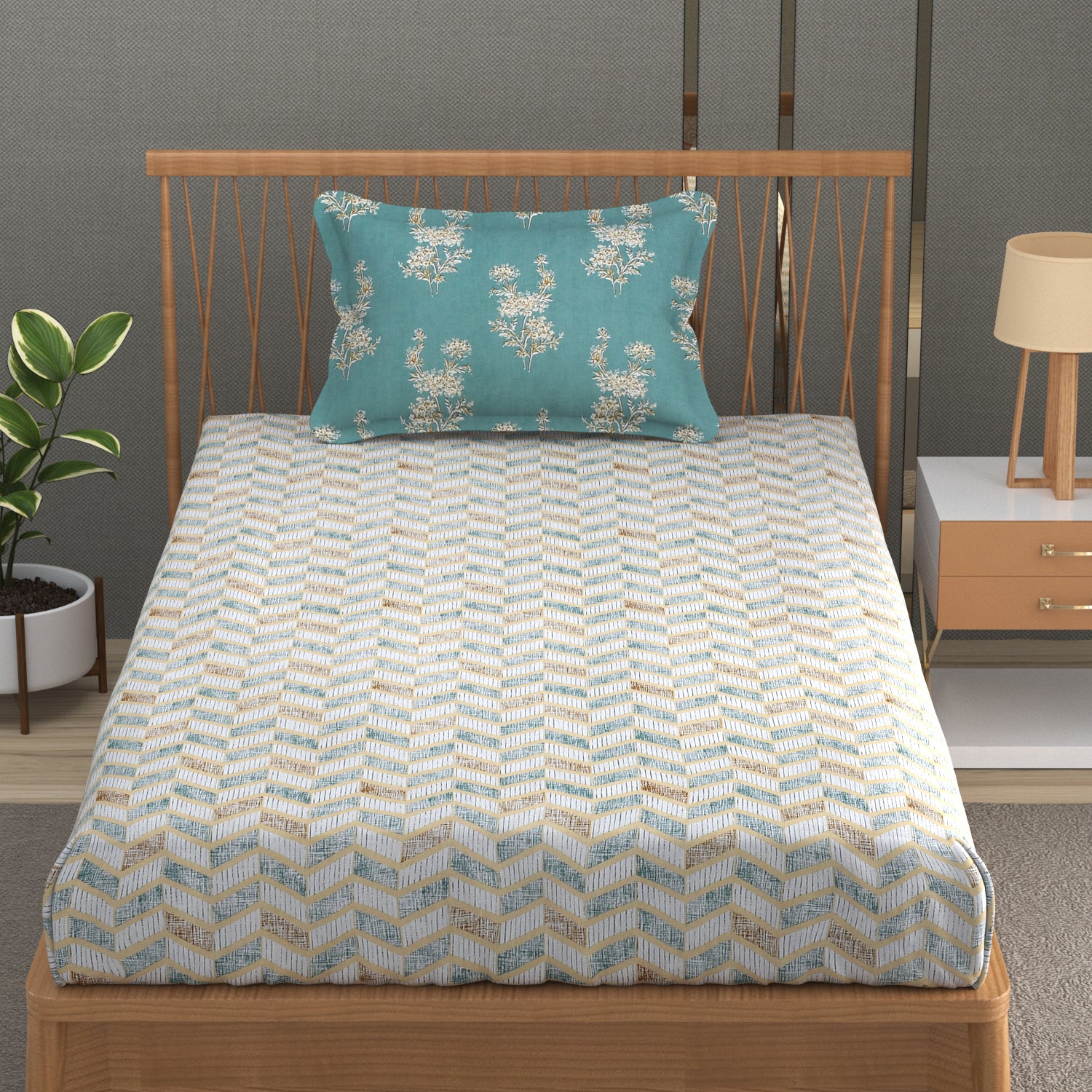 Florida Double Bed King Size Cotton Bedsheet with 2 Pillow Cover - Multicolor