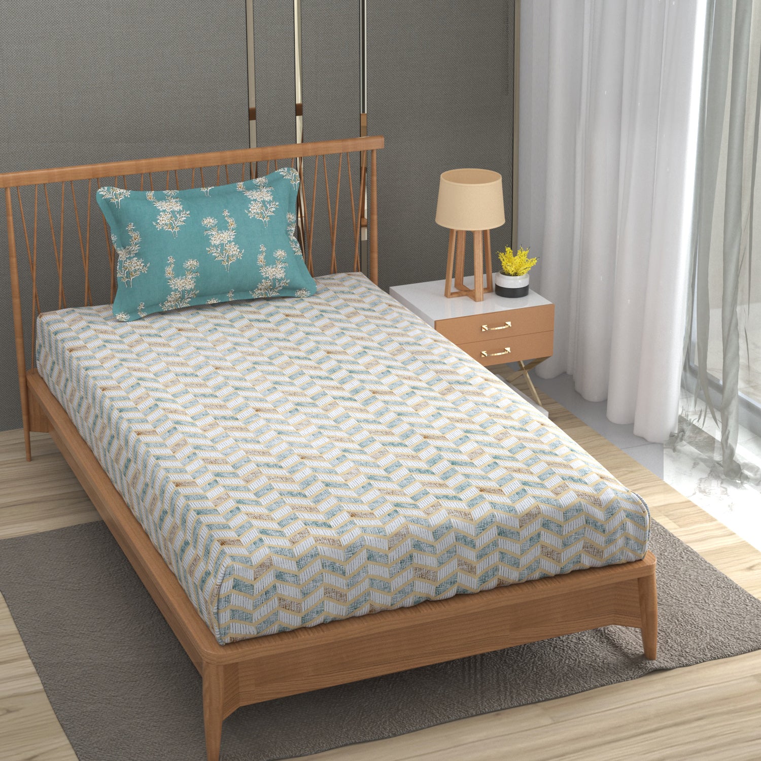Florida Double Bed King Size Cotton Bedsheet with 2 Pillow Cover - Multicolor