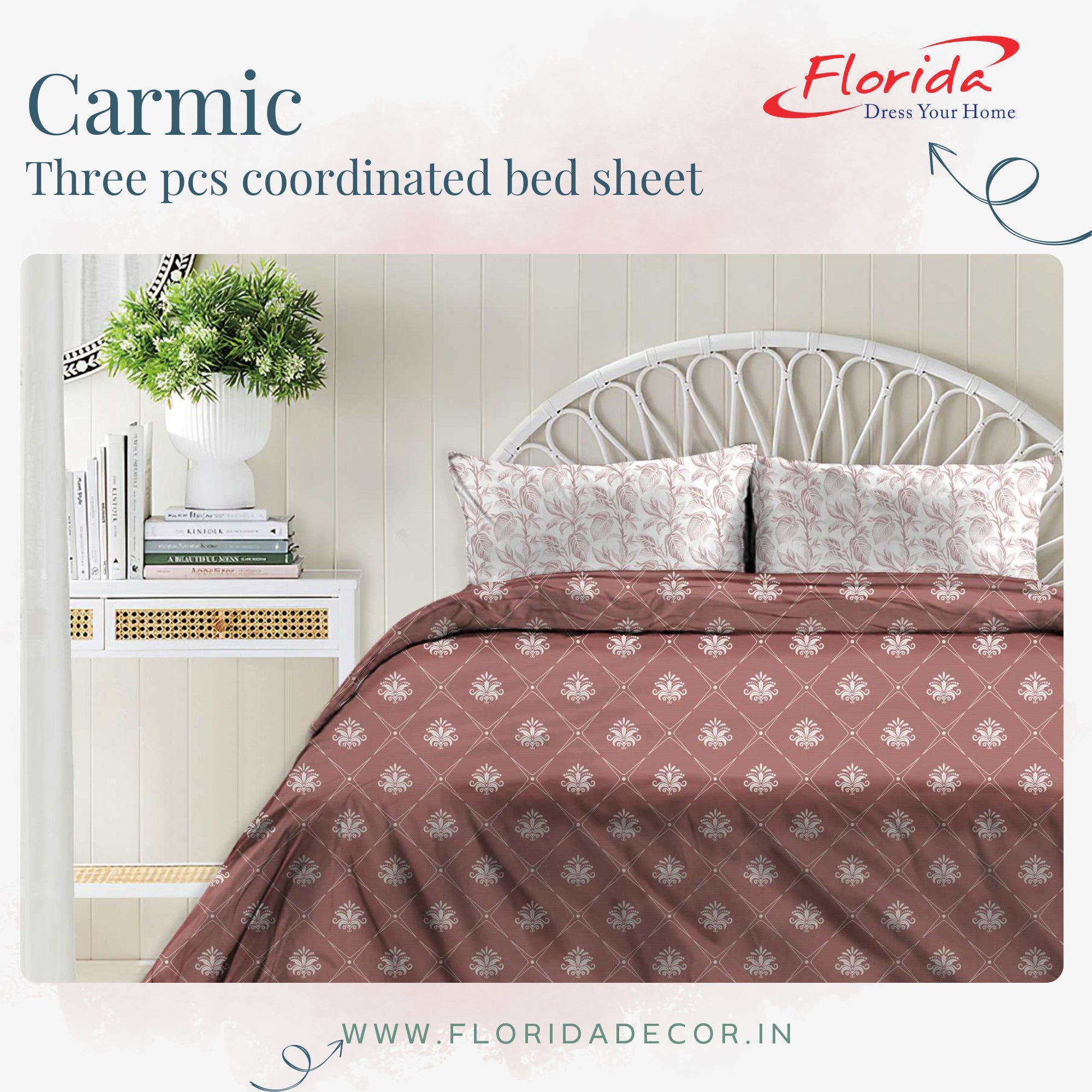 Carmic King Size 100% Cotton Bedsheet with Pillow Covers by Florida