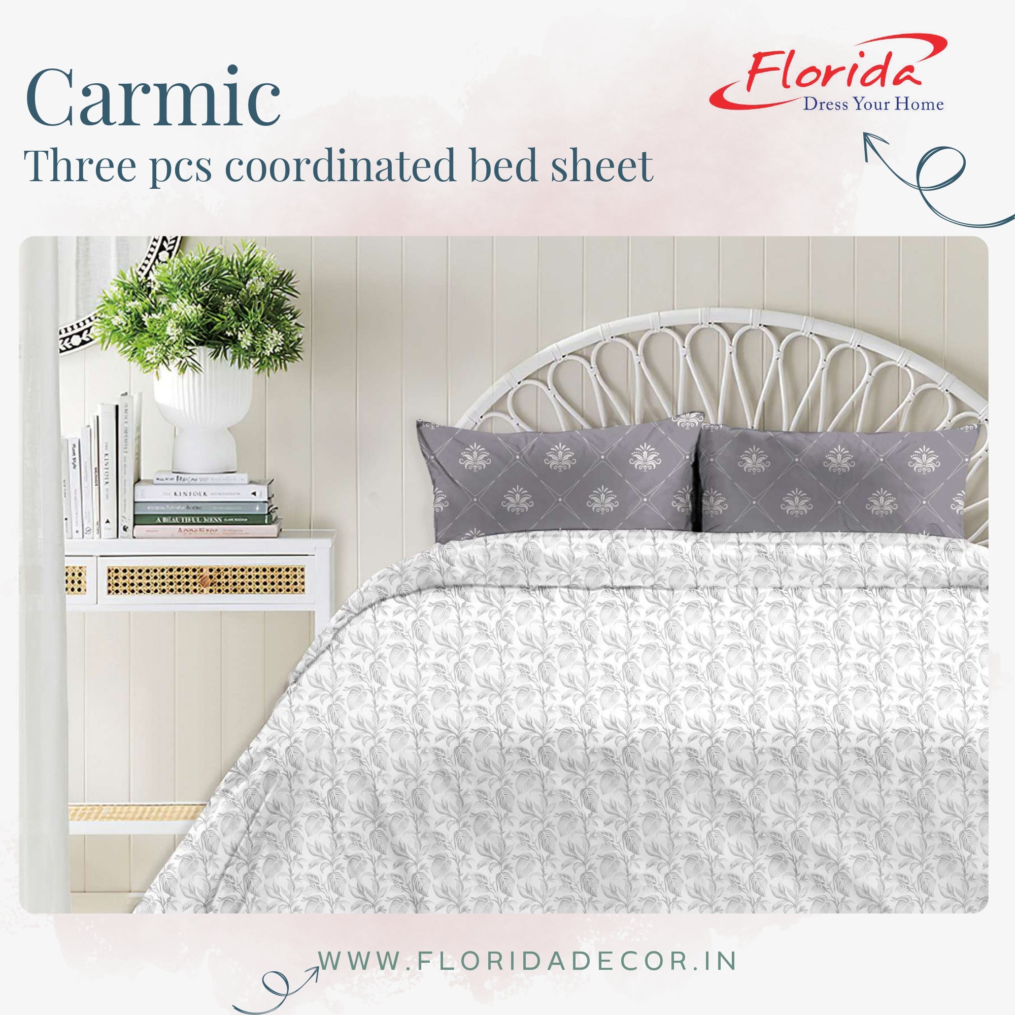 Carmic King Size 100% Cotton Bedsheet with Pillow Covers by Florida