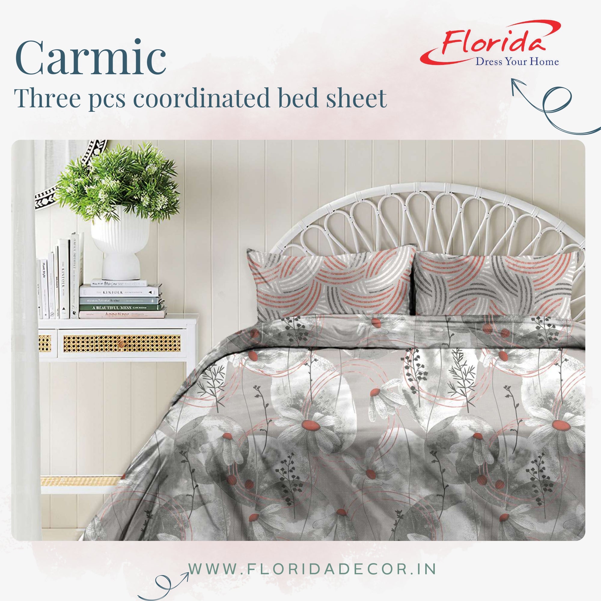 Carmic King Size 100% Cotton Bedsheet with Pillow Covers by Florida