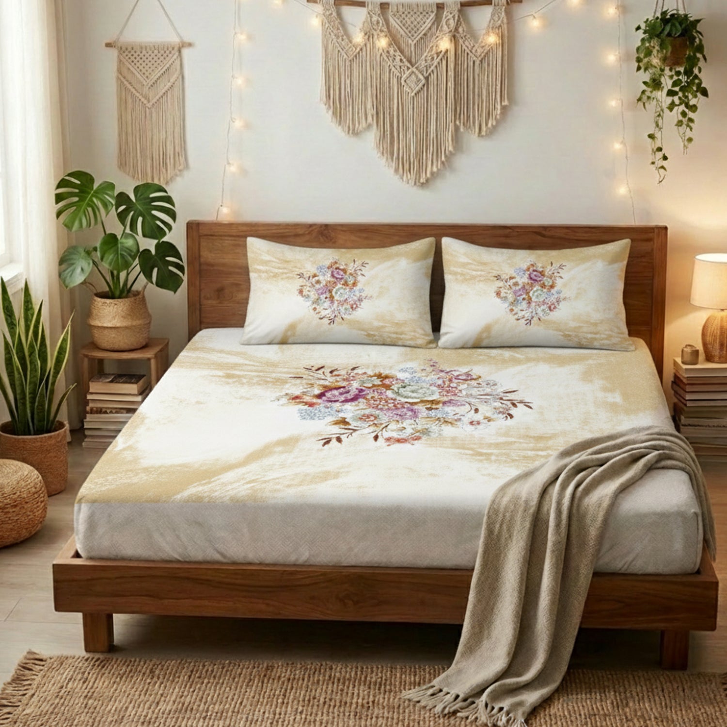 Florida King Size Cotton Panel Bedsheet with 2 Pillow Covers