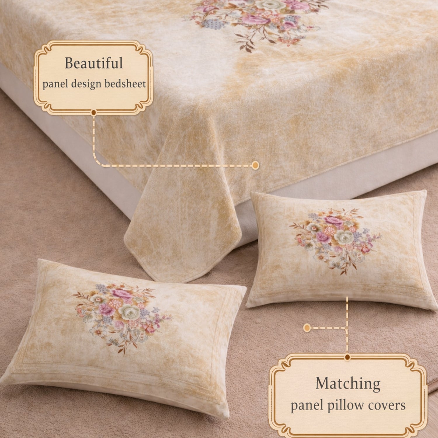 Florida King Size Cotton Panel Bedsheet with 2 Pillow Covers