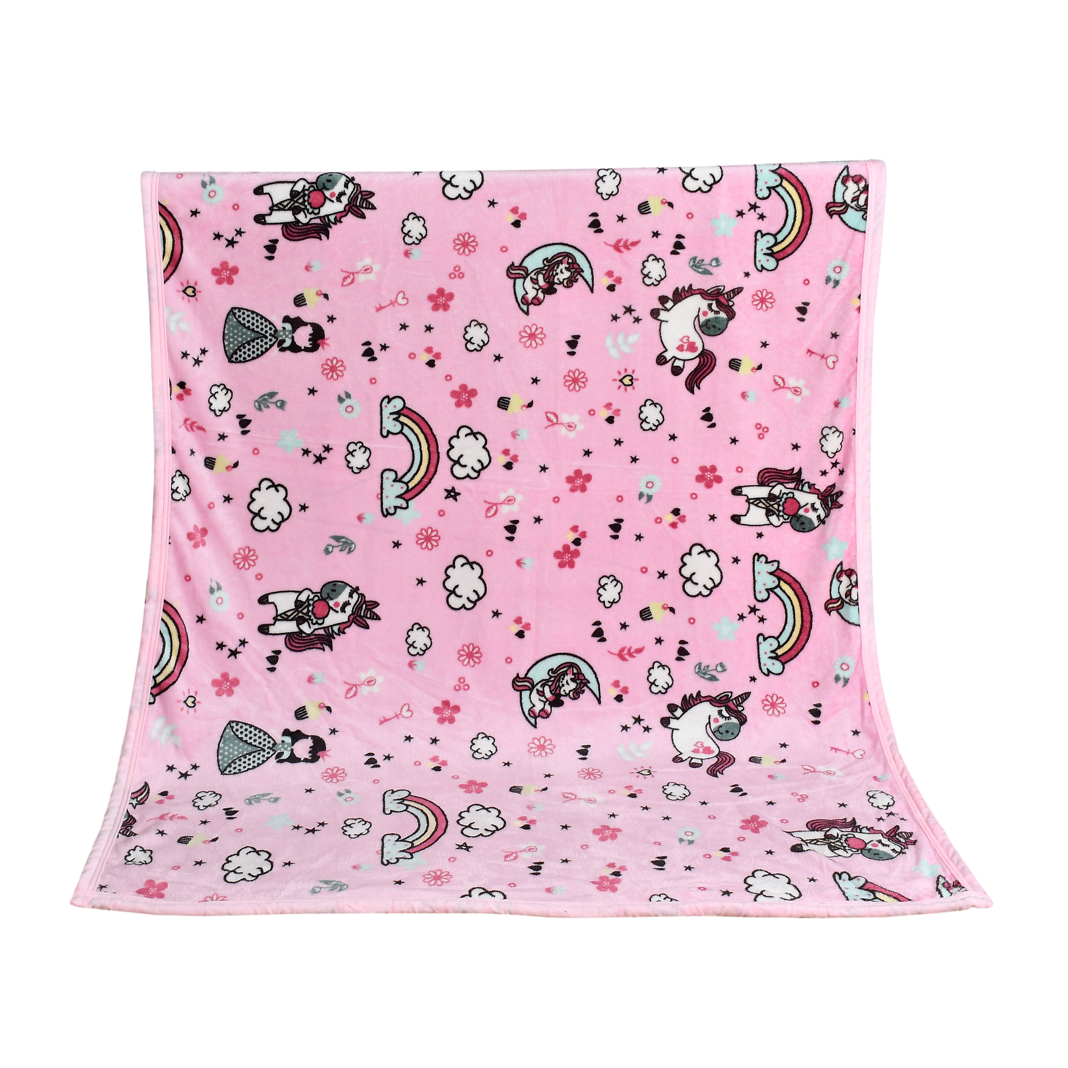 Florida All Season Ultra Soft Kids AC Blanket/Baby Wrapper/Flannel Baby Blanket for 0-5 Yrs Kids Unicorn Printed Pink Color (110x150cm)