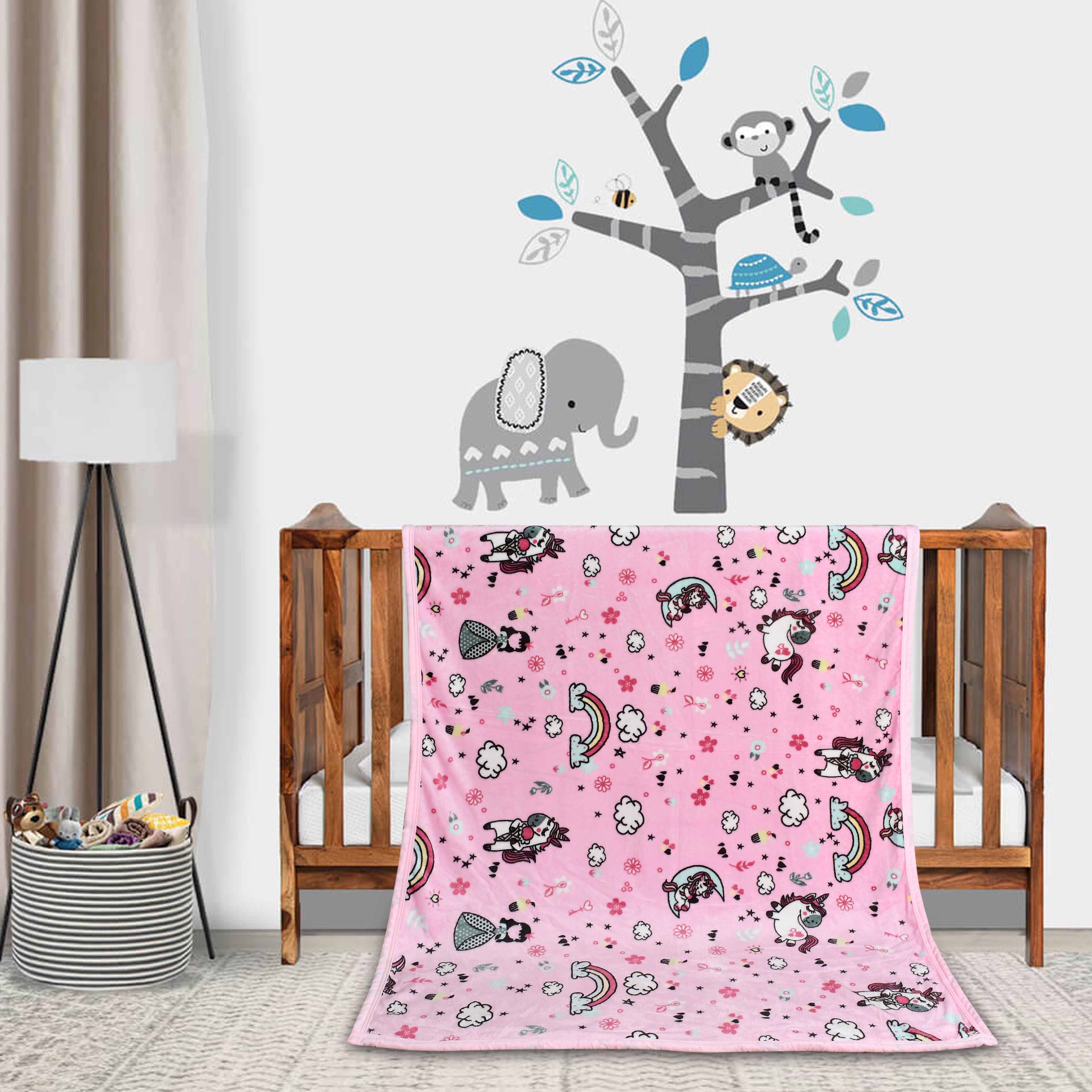 Florida All Season Ultra Soft Kids AC Blanket/Baby Wrapper/Flannel Baby Blanket for 0-5 Yrs Kids Unicorn Printed Pink Color (110x150cm)