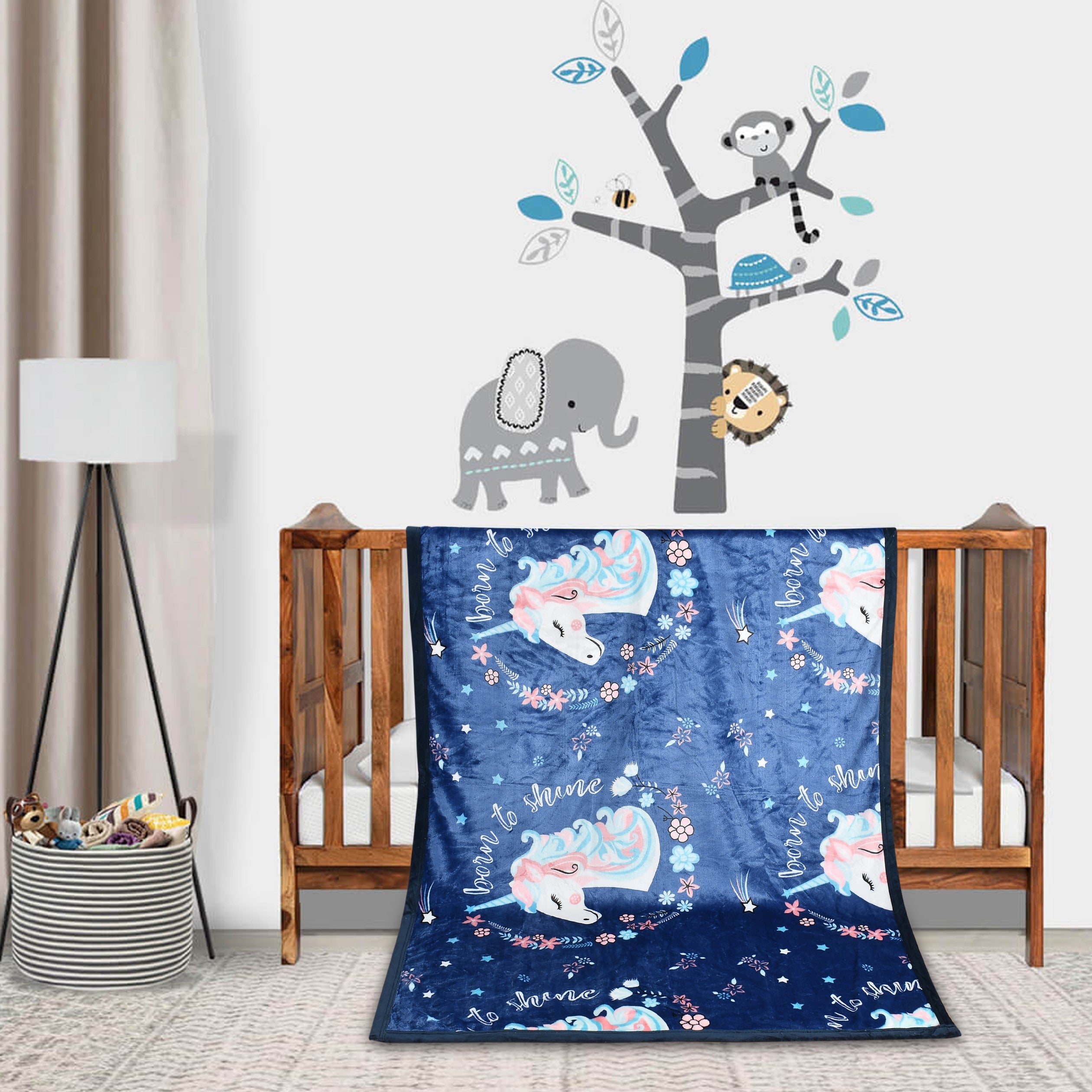 Florida All Season Ultra Soft Kids AC Blanket/Baby Wrapper/Flannel Baby Blanket for 0-5 Yrs Kids Unicorn Printed Blue Color (110x150cm)