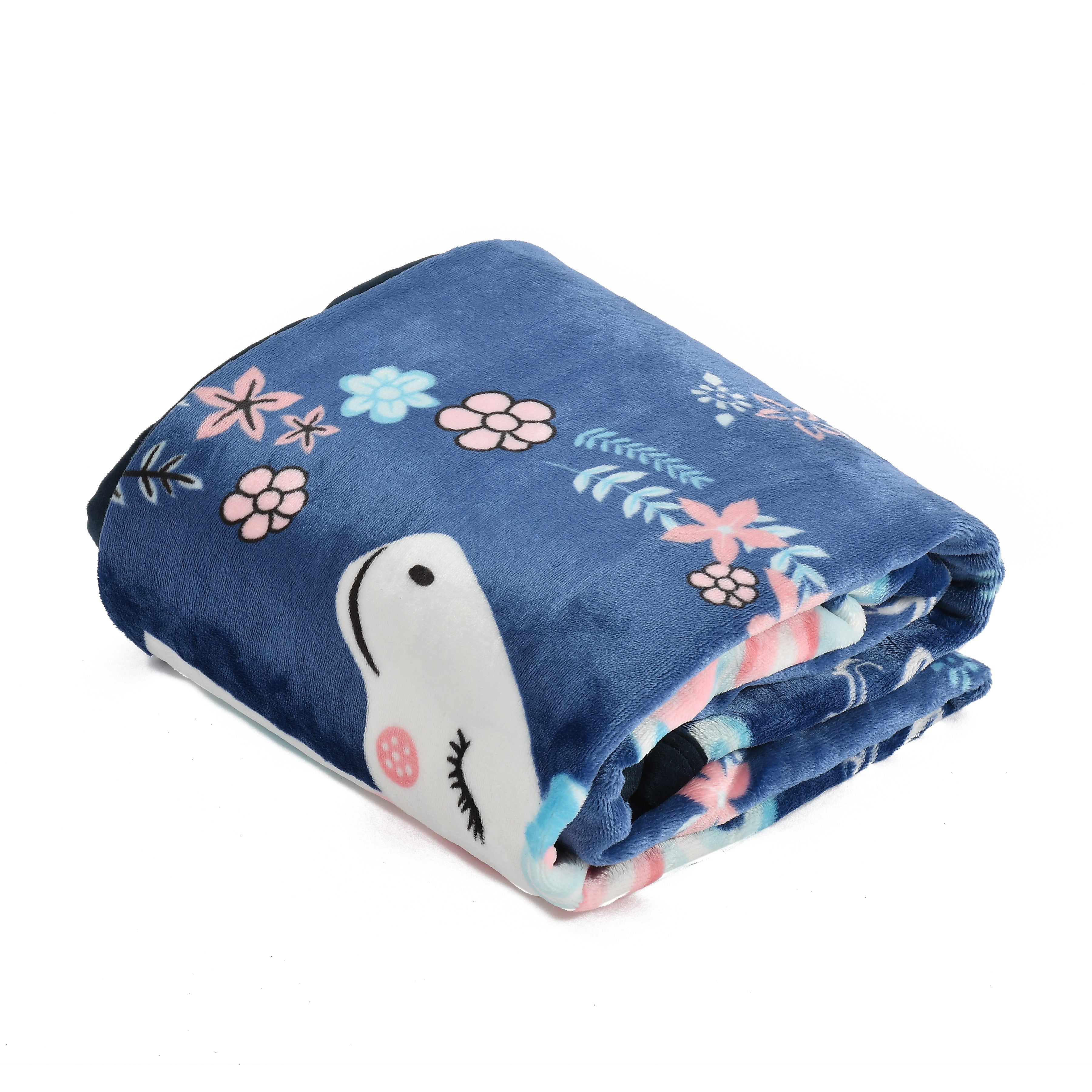Florida All Season Ultra Soft Kids AC Blanket/Baby Wrapper/Flannel Baby Blanket for 0-5 Yrs Kids Unicorn Printed Blue Color (110x150cm)