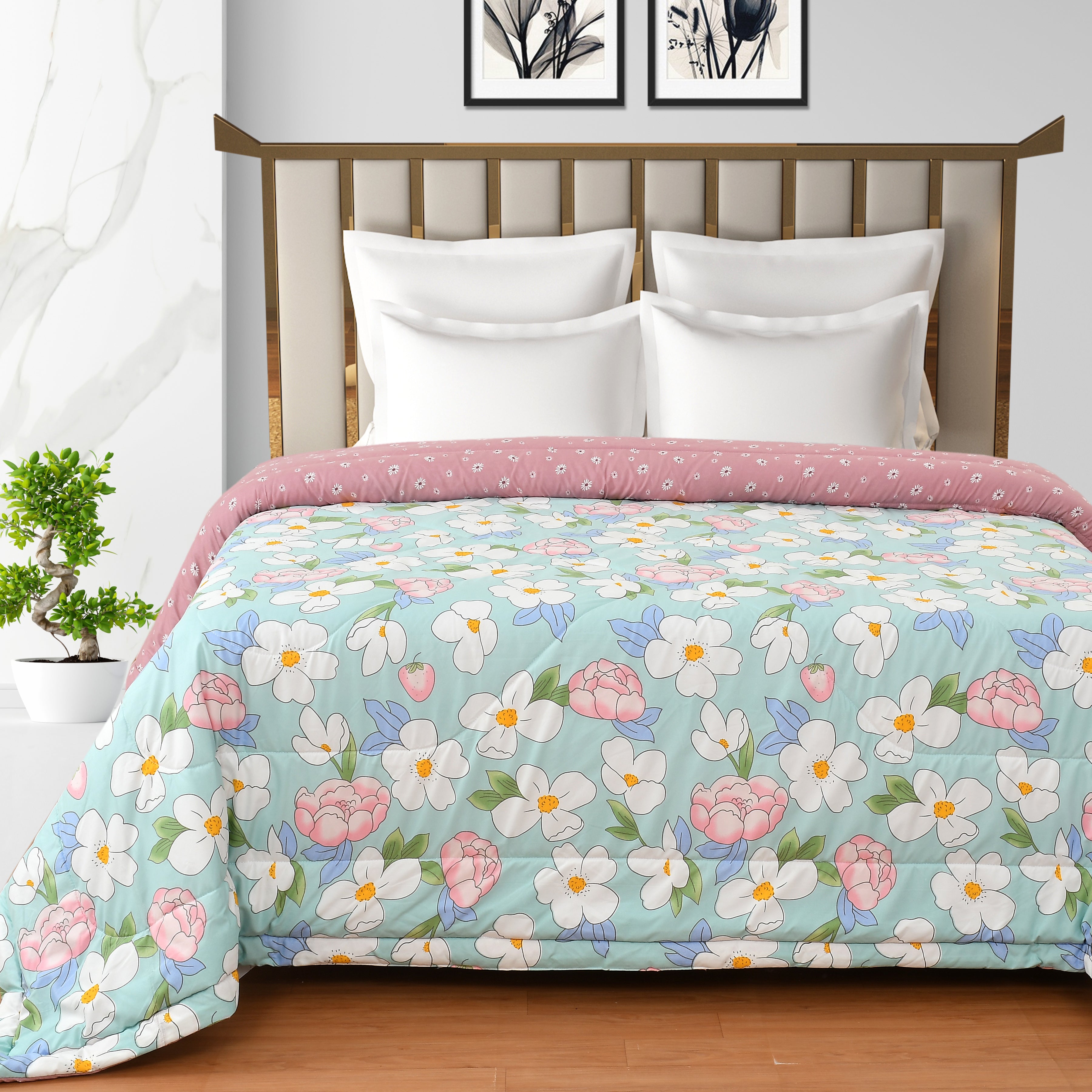 Olive 180 GSM Reversible AC Comforter for Double Bed by Florida (Blue)