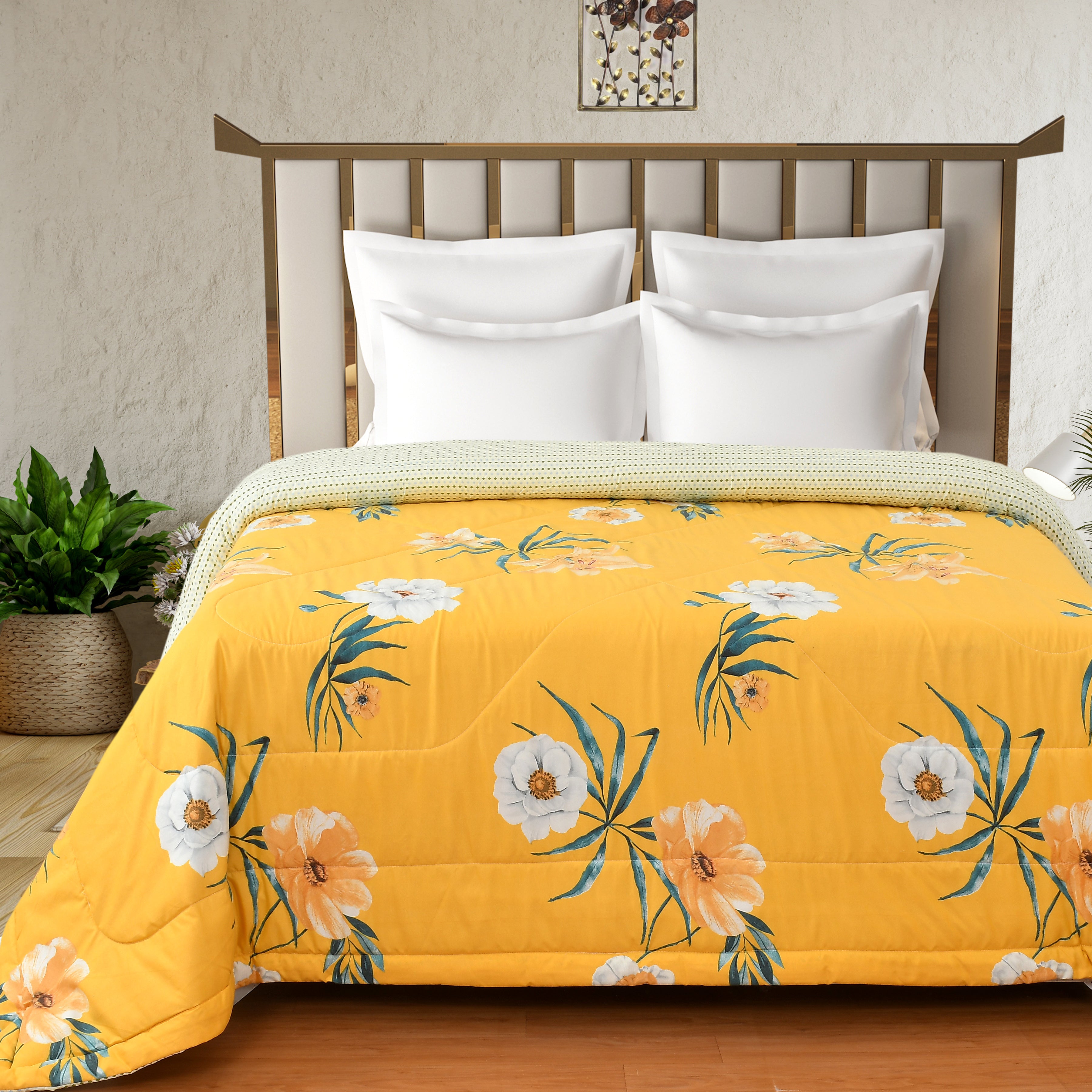 Rose 180 GSM Reversible AC Comforter for Double Bed by Florida (Mustard)