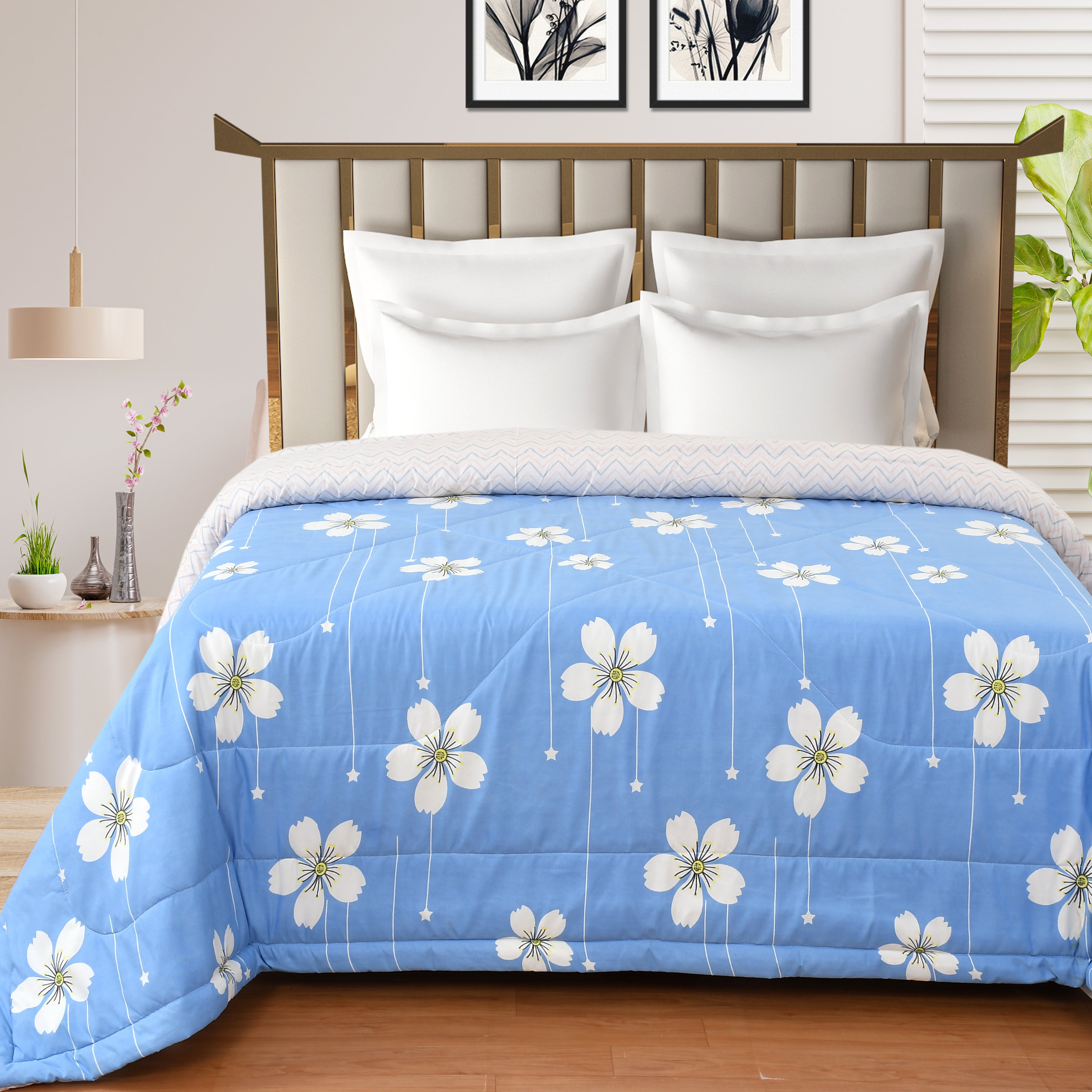 Rose 180 GSM Reversible AC Comforter for Double Bed by Florida (Sky Blue)