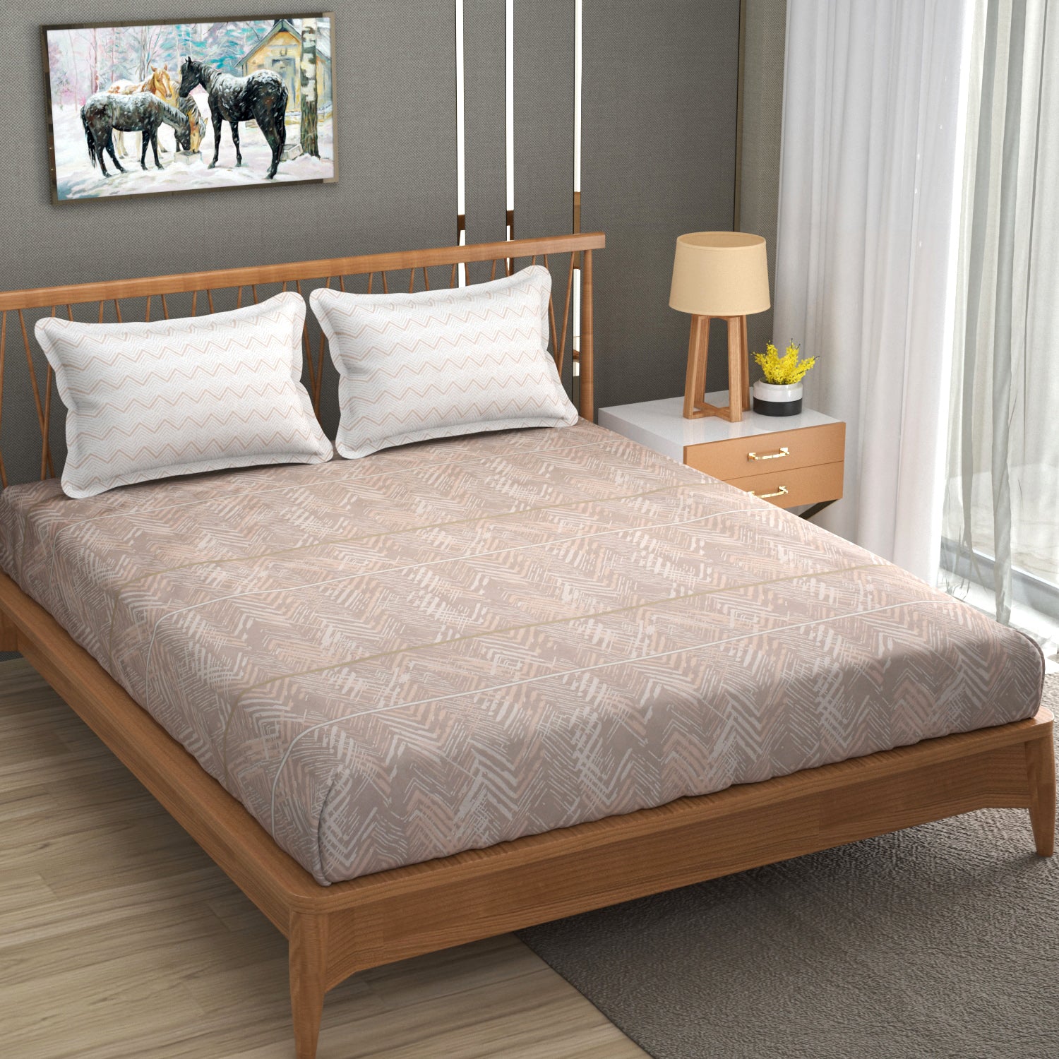 Bright King Size Bedsheet with Pillow Covers White