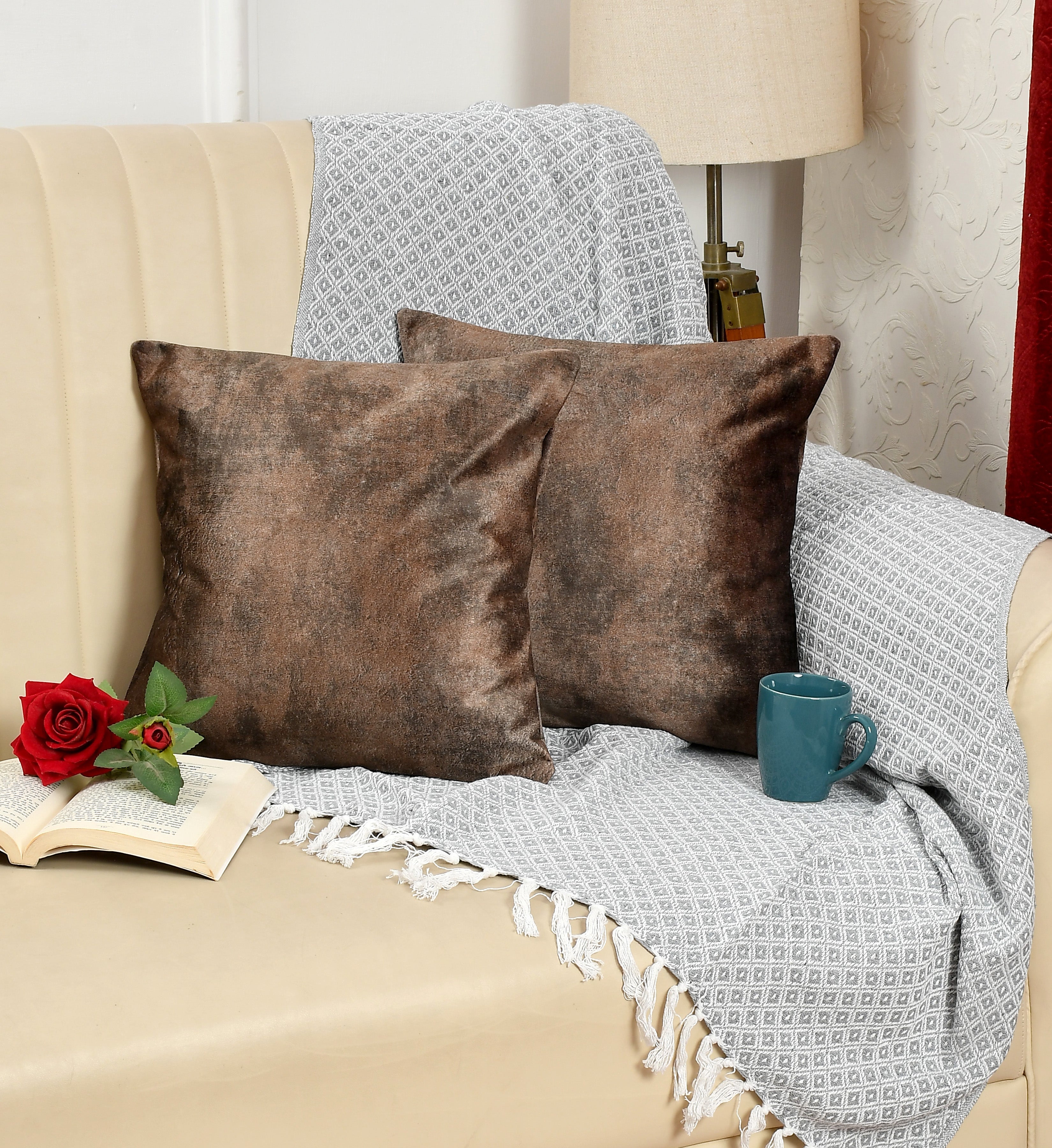 Walton by Florida Velvet Decorative Cushion Cover for Sofa (Set of 5 pcs)