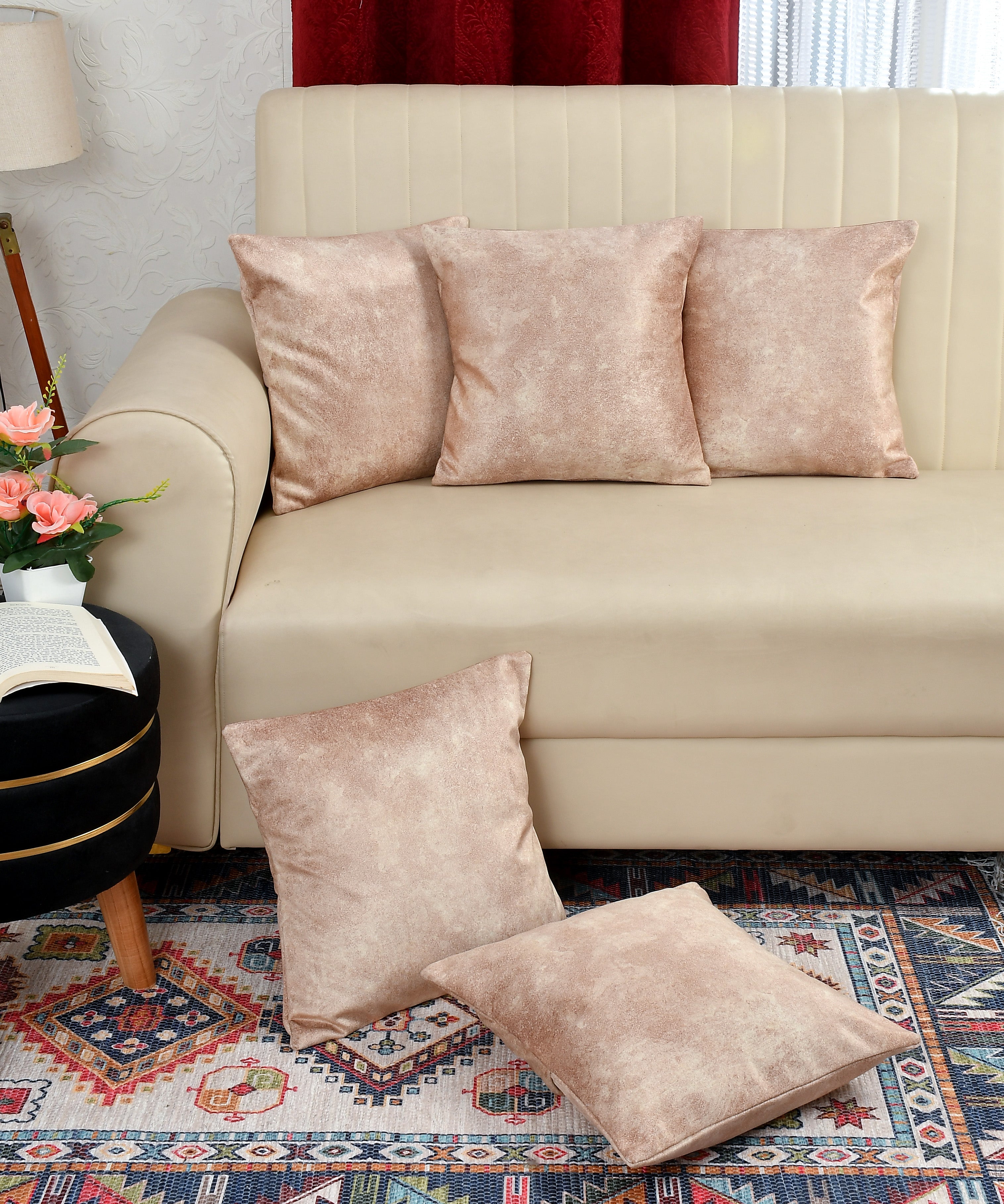 Walton by Florida Velvet Decorative Cushion Cover for Sofa (Set of 5 pcs)