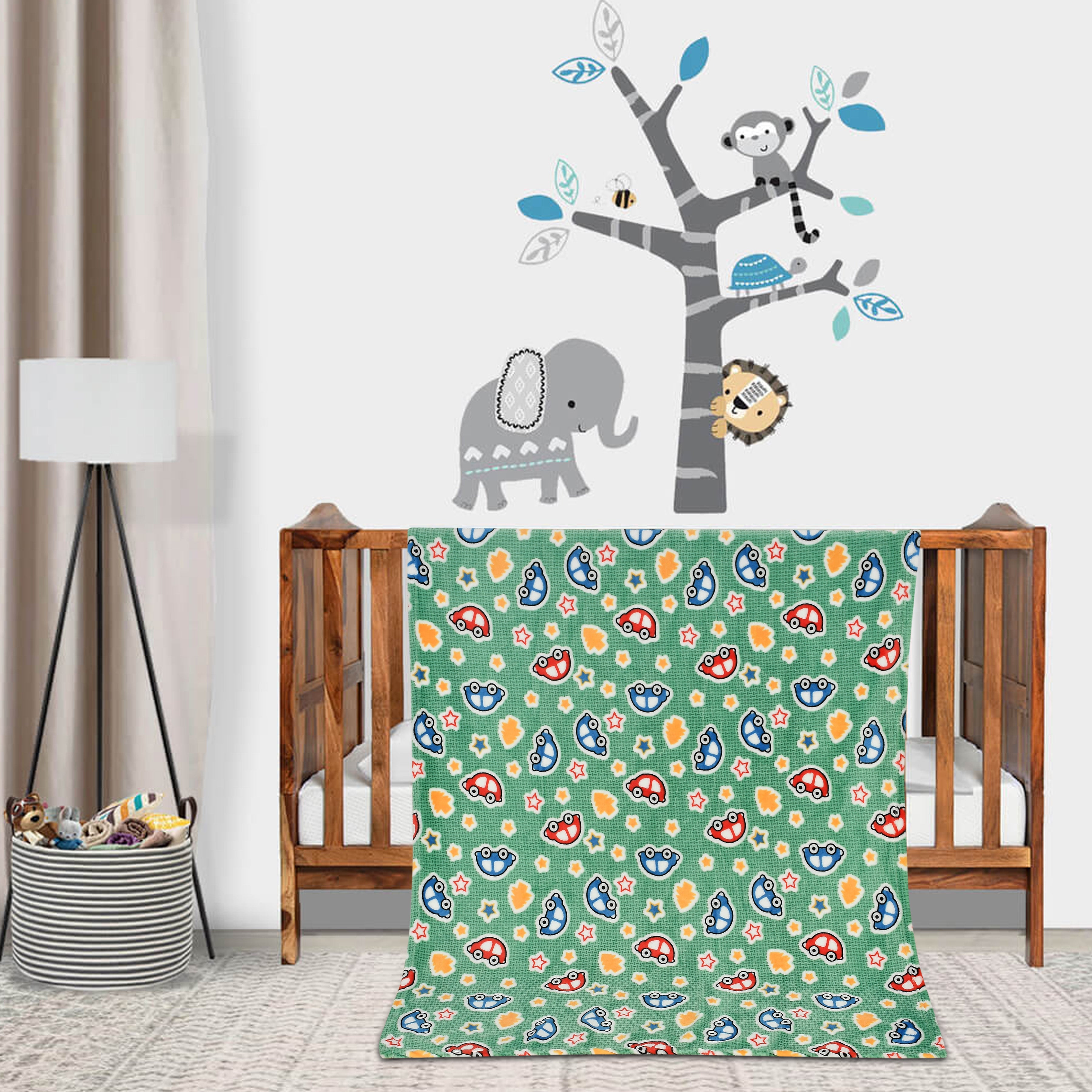 Florida All Season AC Baby Blanket Swaddler Wrapper Flannel Soft and Comfortable for 0-5 Years Babies with Car Print - Green