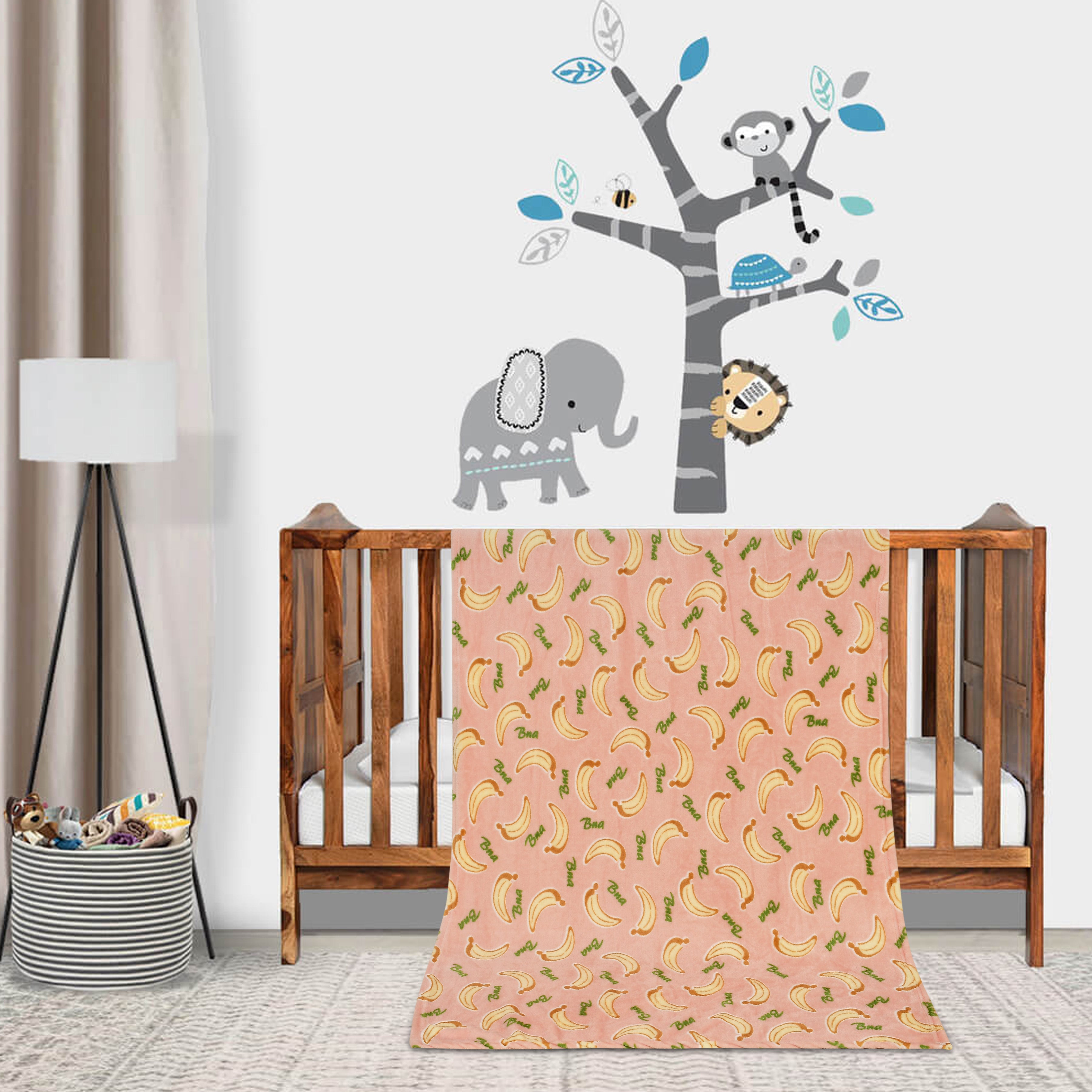 Florida All Season AC Baby Blanket Swaddler Wrapper Flannel Soft and Comfortable for 0-5 Years Babies with Banana Print - Peach