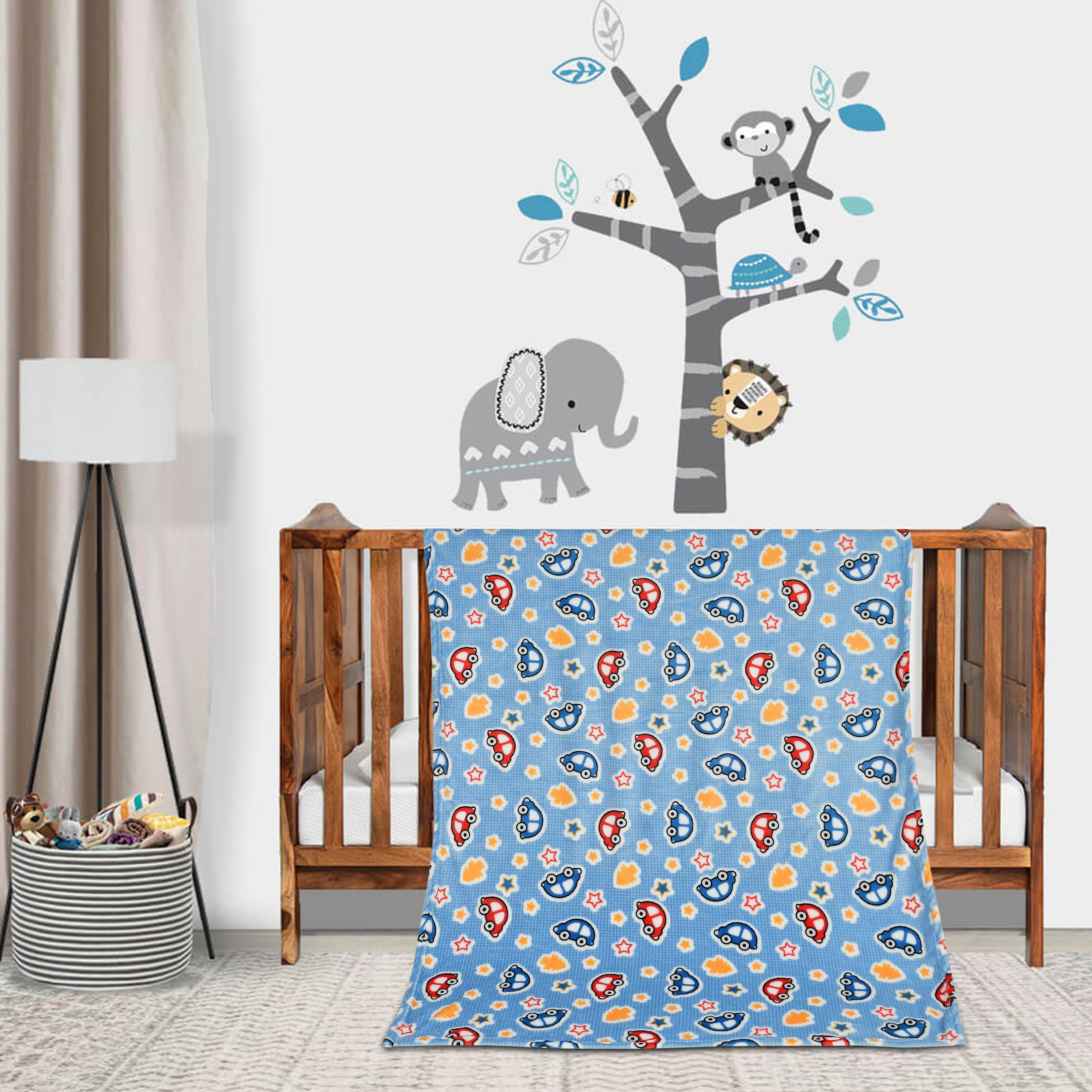 Florida All Season AC Baby Blanket Swaddler Wrapper Flannel Soft and Comfortable for 0-5 Years Babies with Car Print - Blue