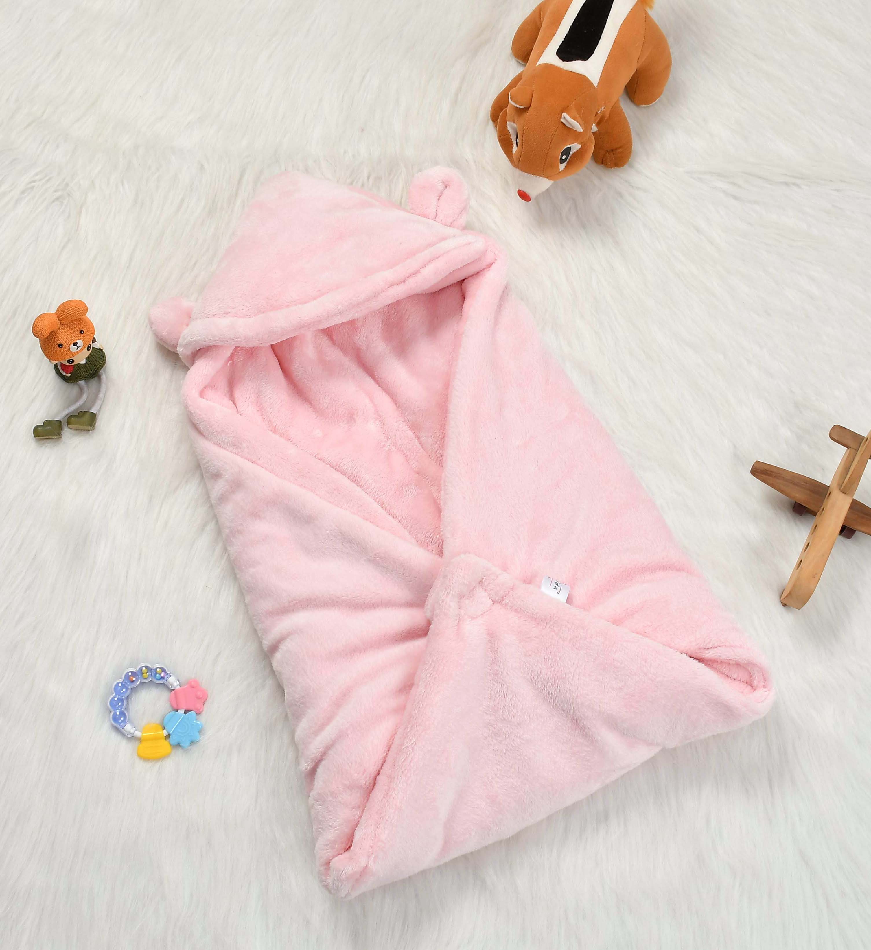 Florida All Season Hooded Baby Blanket Swaddler Wrapper Flannel Soft and Comfortable for New Born Babies - Pink