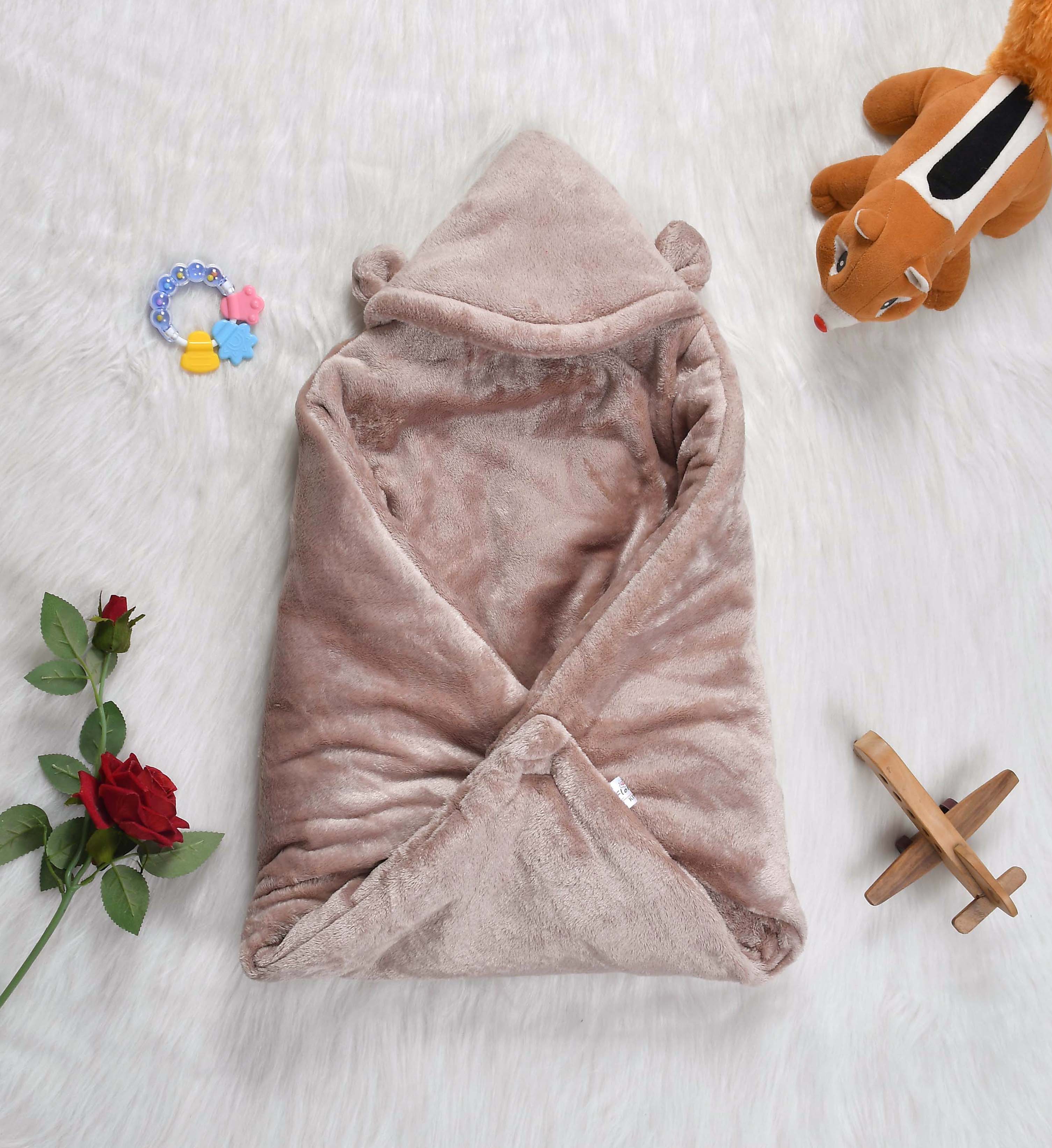 Florida All Season Hooded Baby Blanket Swaddler Wrapper Flannel Soft and Comfortable for New Born Babies - Brown