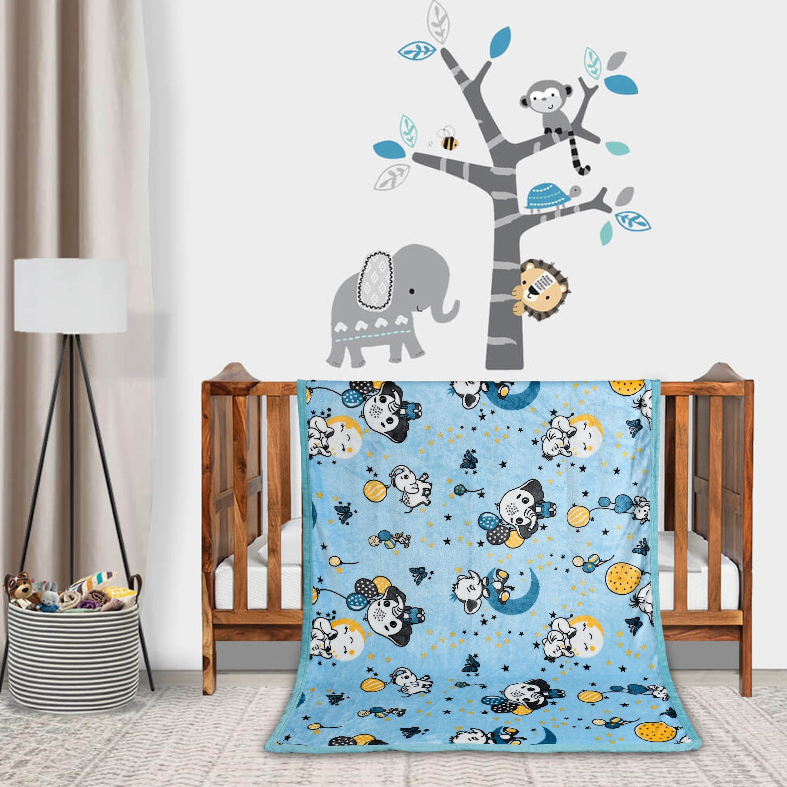 Florida All Season Ultra Soft Kids AC Blanket/Baby Wrapper/Flannel Baby Blanket for 0-5 Yrs Kids Elephant Printed Blue Color (110x140cm)