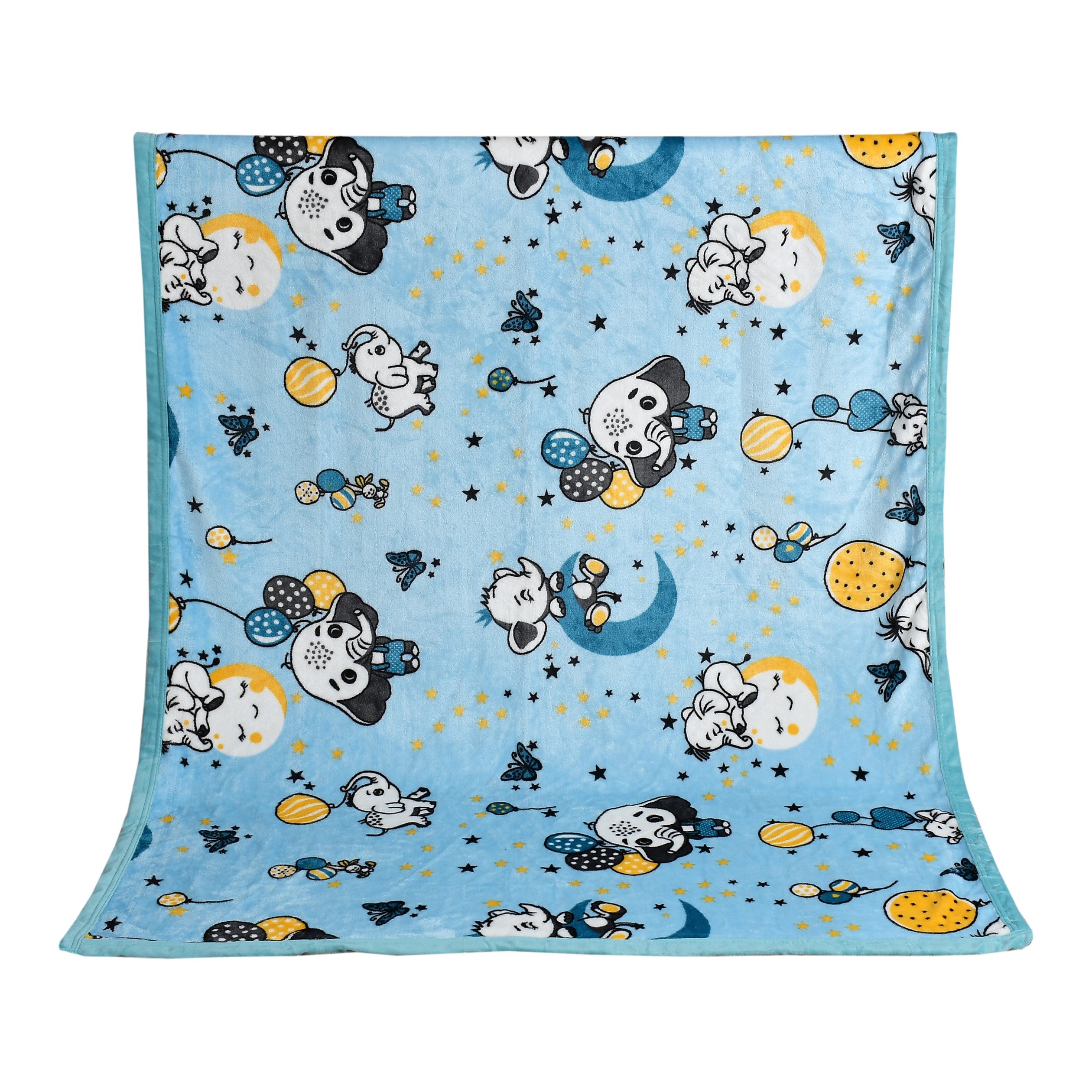 Florida All Season Ultra Soft Kids AC Blanket/Baby Wrapper/Flannel Baby Blanket for 0-5 Yrs Kids Elephant Printed Blue Color (110x140cm)