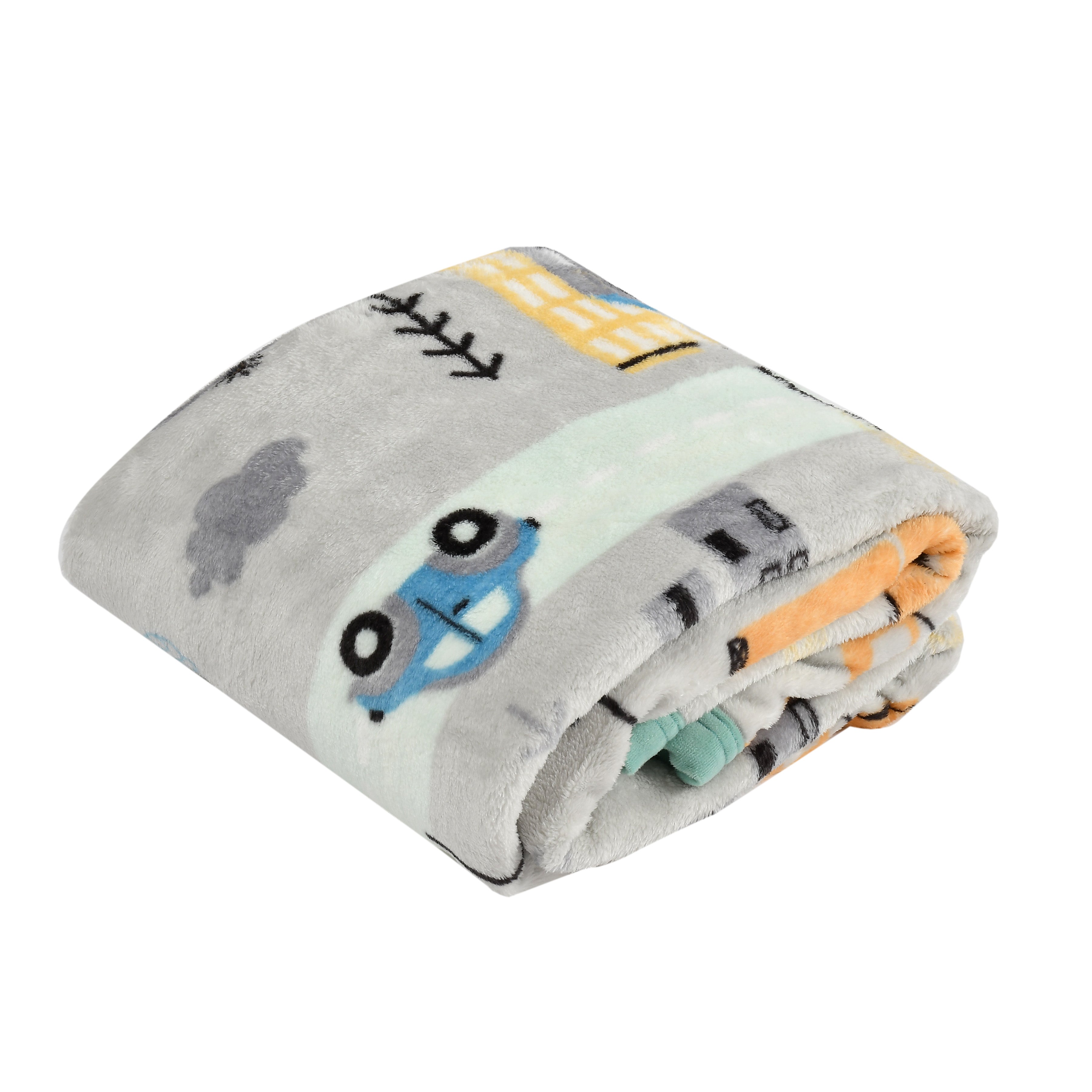 Florida All Season Ultra Soft Kids AC Blanket/Baby Wrapper/Flannel Baby Blanket for 0-5 Yrs Kids Car Printed Grey Color (110x140cm)