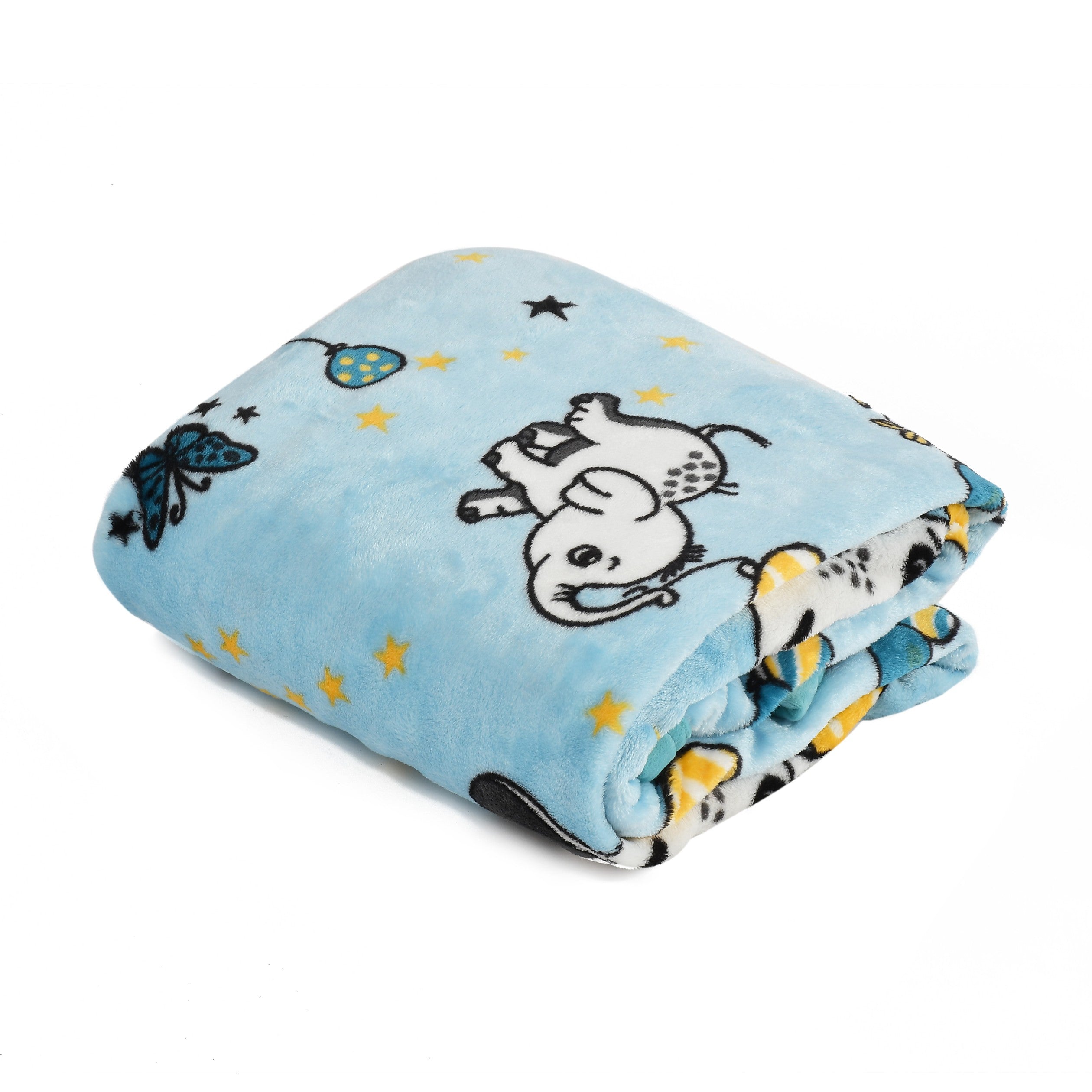 Florida All Season Ultra Soft Kids AC Blanket/Baby Wrapper/Flannel Baby Blanket for 0-5 Yrs Kids Elephant Printed Blue Color (110x140cm)