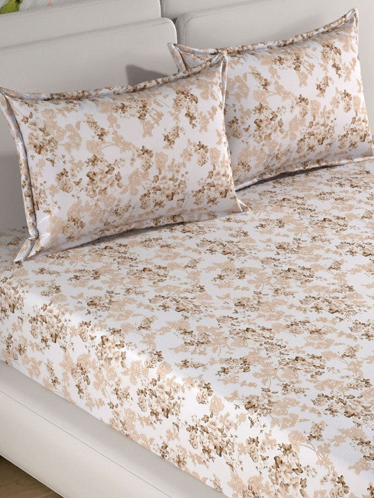 Florida Elite 100% Pure Cotton Pure Cotton 160 TC Floral Print King Size Bedsheet with 2 Pillow Covers