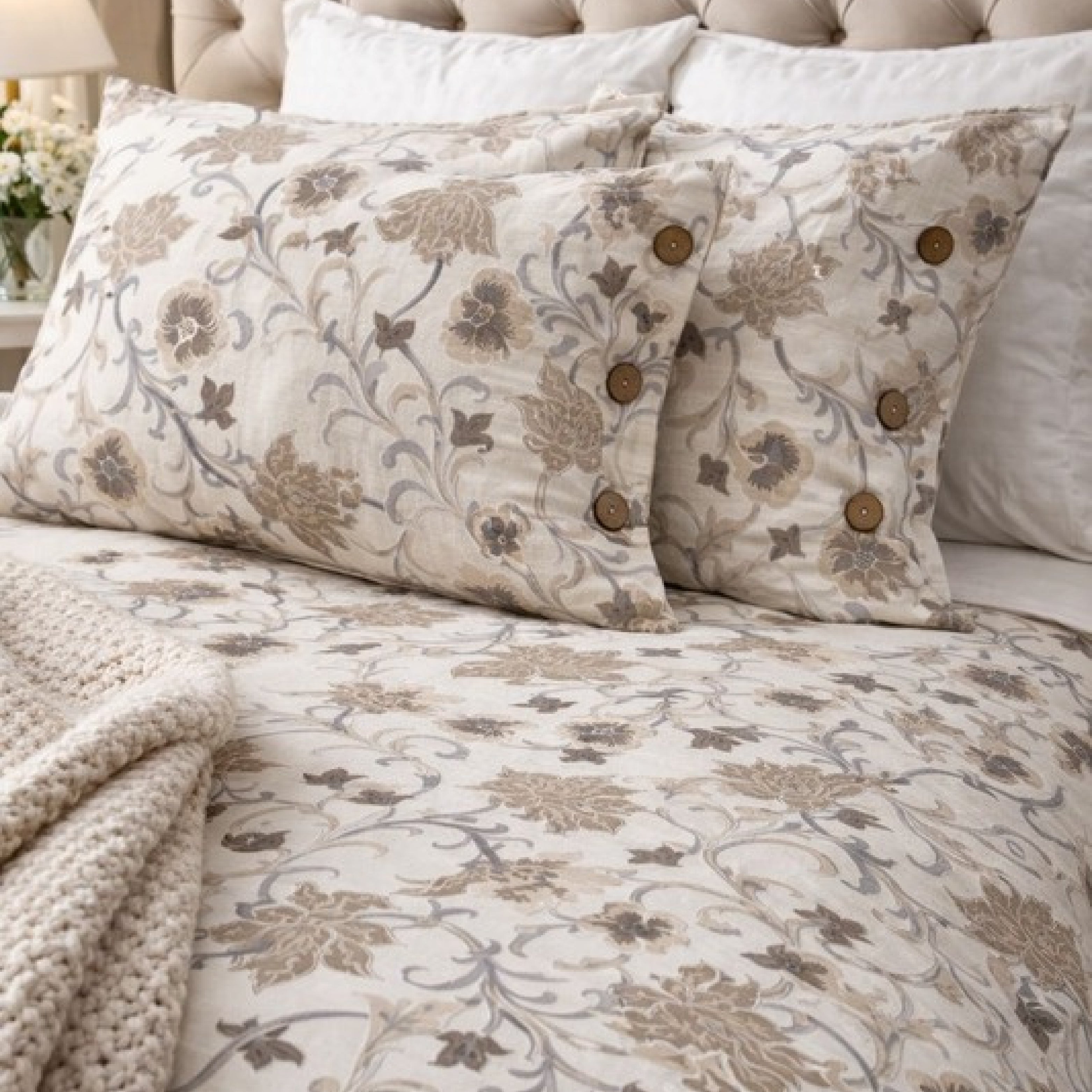 Florida Ivana King Size Bed Sheet Set with 2 Button Detail Pillow Covers