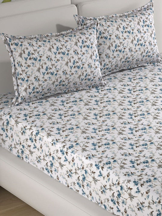 Florida Elite 100% Pure Cotton Pure Cotton 160 TC Floral Print King Size Bedsheet with 2 Pillow Covers